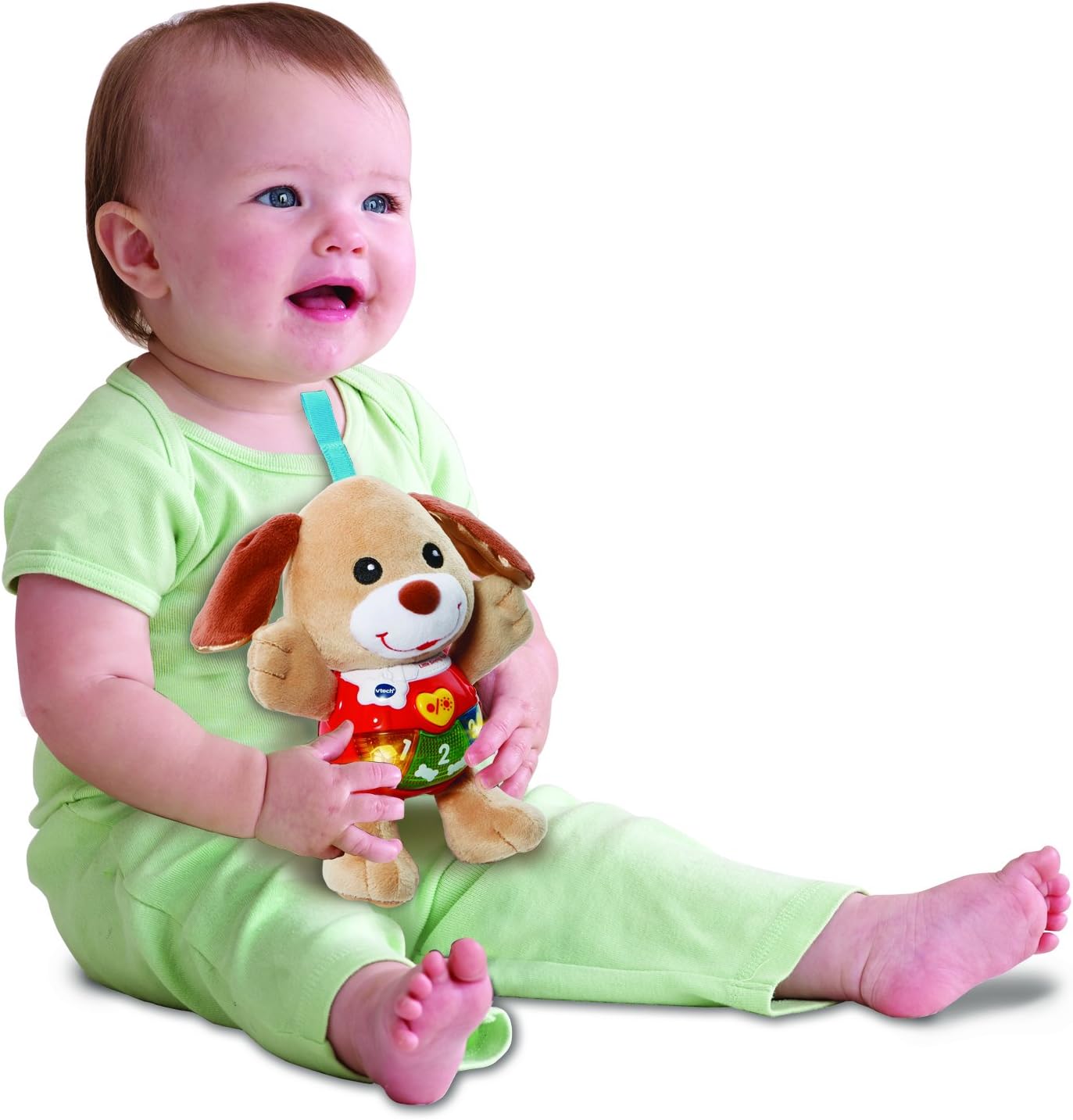 Vtech 502303 Little Singing Puppy Educational Baby, Clip On Cot, Pushchair and Pram, Soothing Soft Interactive Toy, for 3, 6, 12 Months Boys and Girls 4