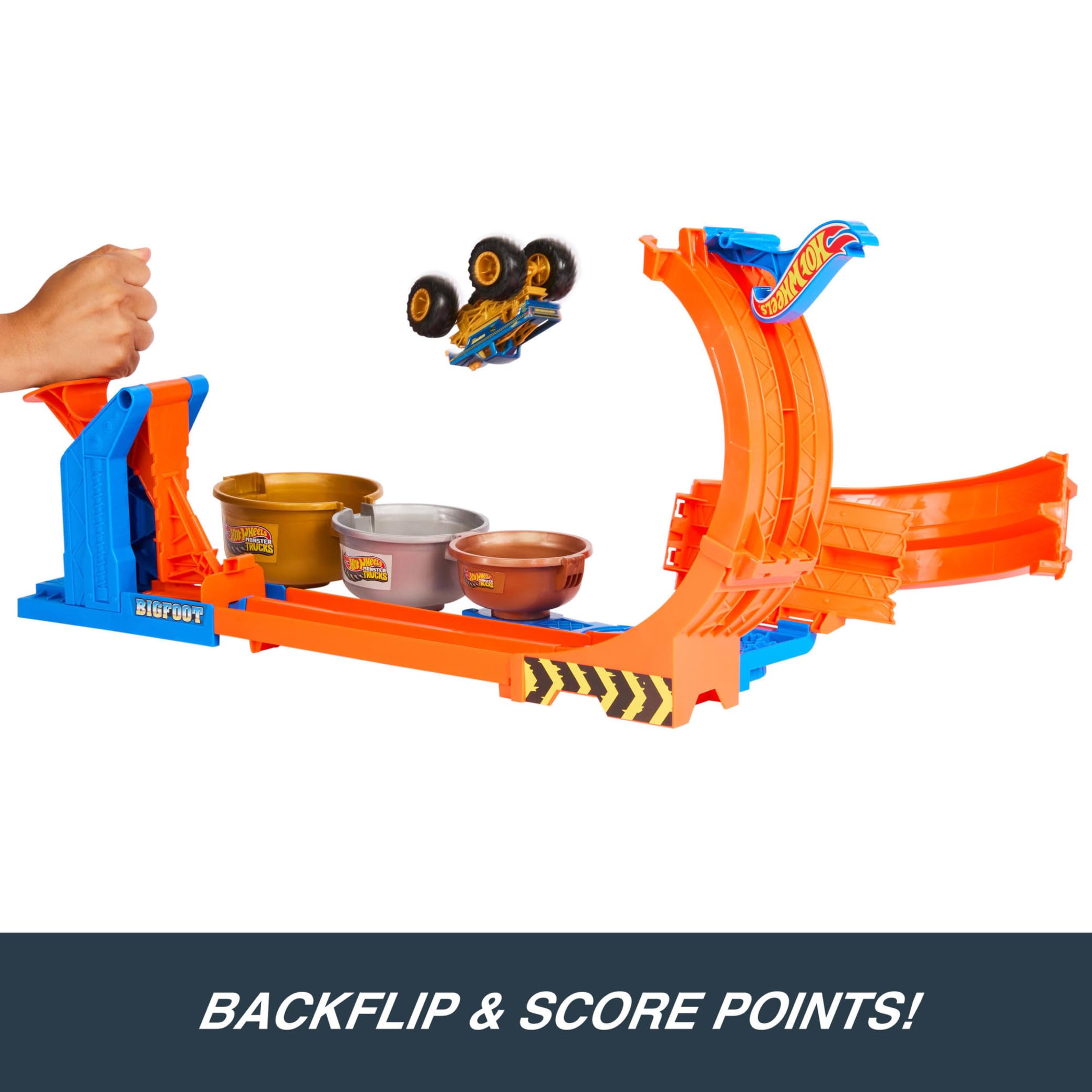 Hot Wheels Monster Trucks Bigfoot 50th Anniversary Loop-And-Flip Trophy Challenge Playset 8
