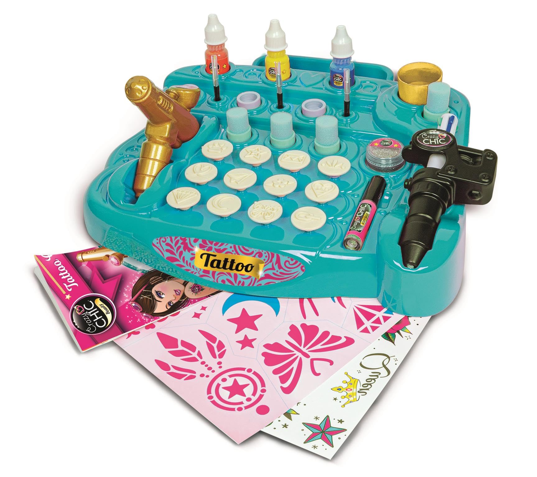 Clementoni Crazy Chic Studio Temporary Tattoo Kit for Kids with Stencils and Body Art Tools 7