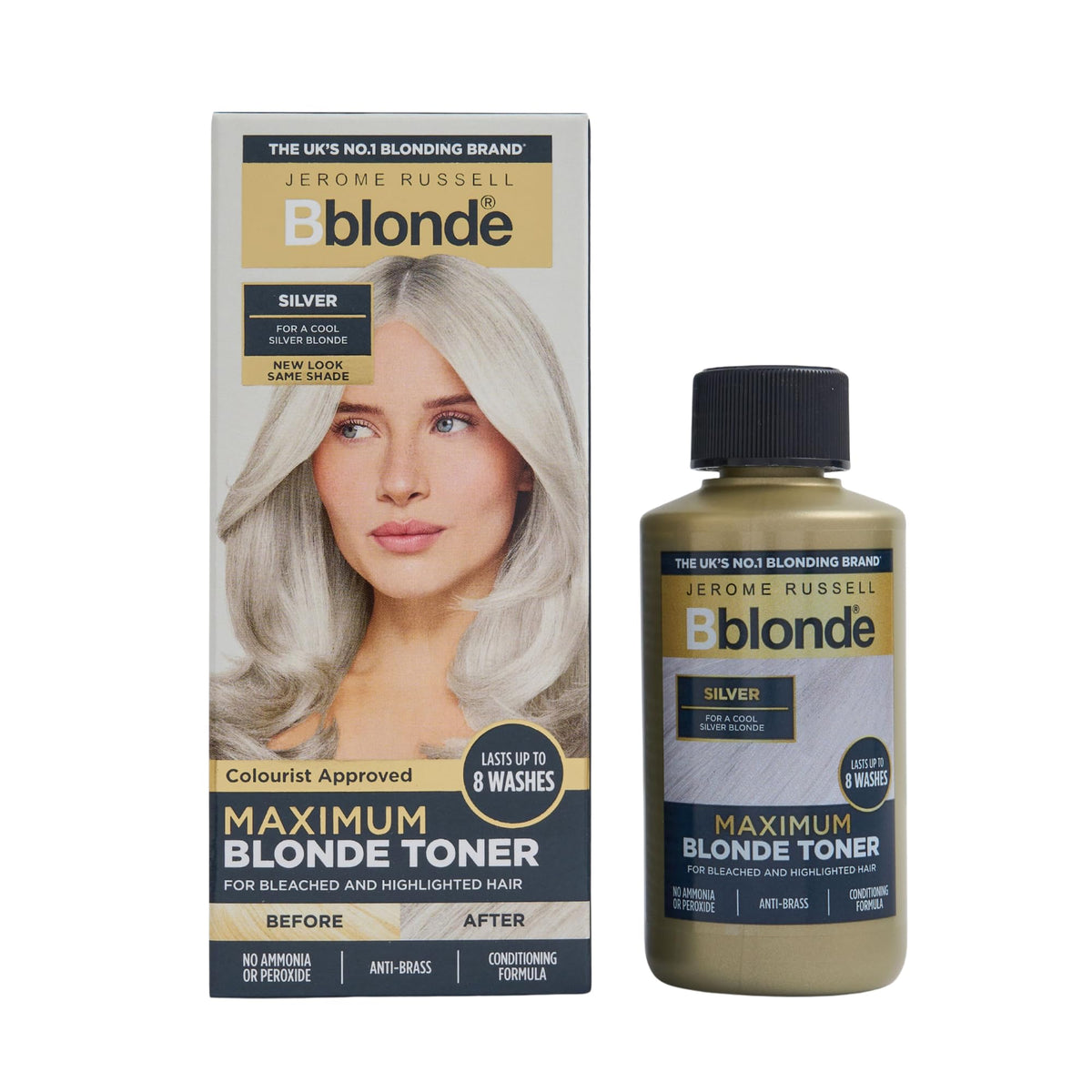 Jerome Russell Bblonde Maximum Colour Silver Toner - Vegan Formula | Ammonia & Peroxide Free | Lasts up to 8 Washes