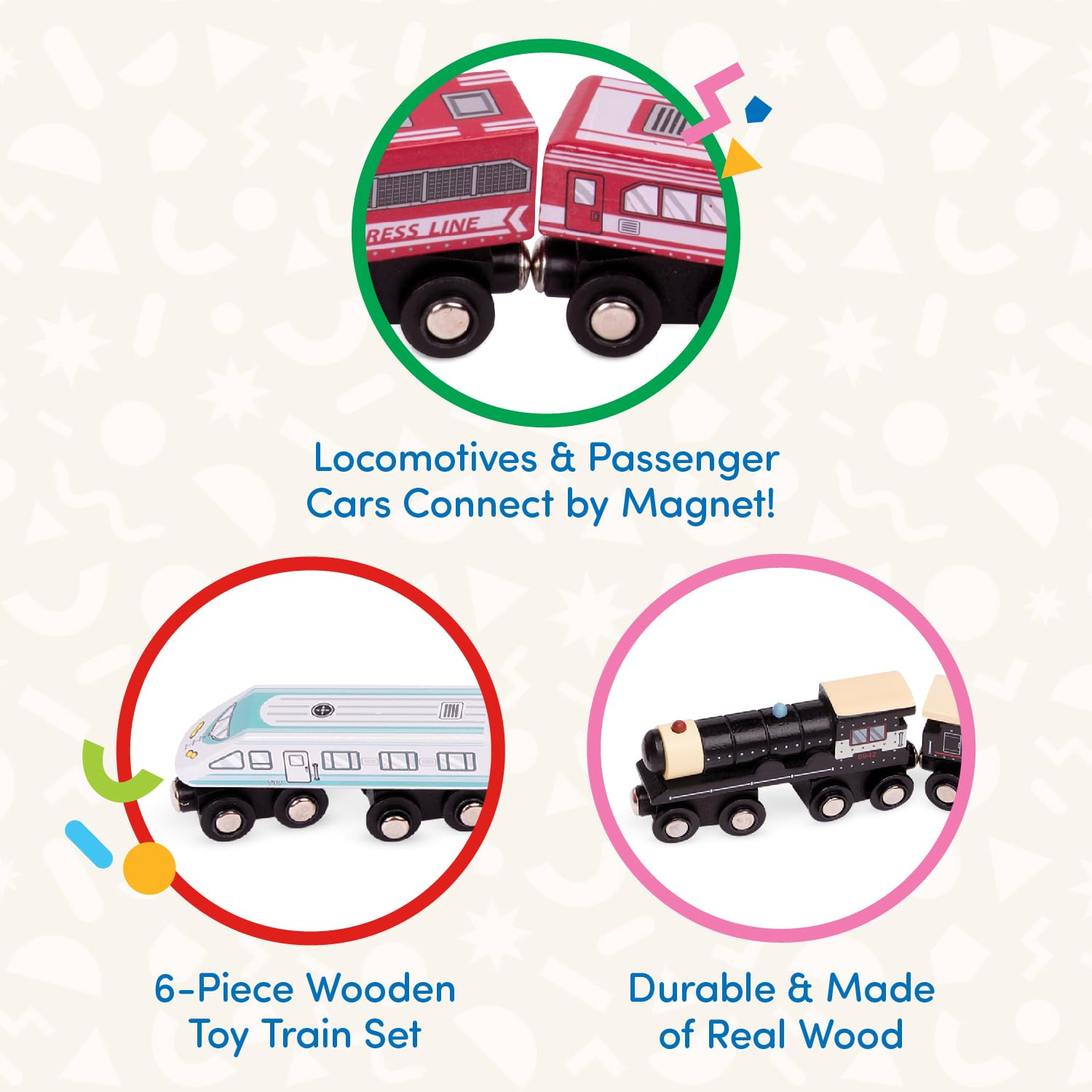 Battat Wooden Magnetic Train Set - 6-Piece Classic Toy Trains for Kids 3+ 5