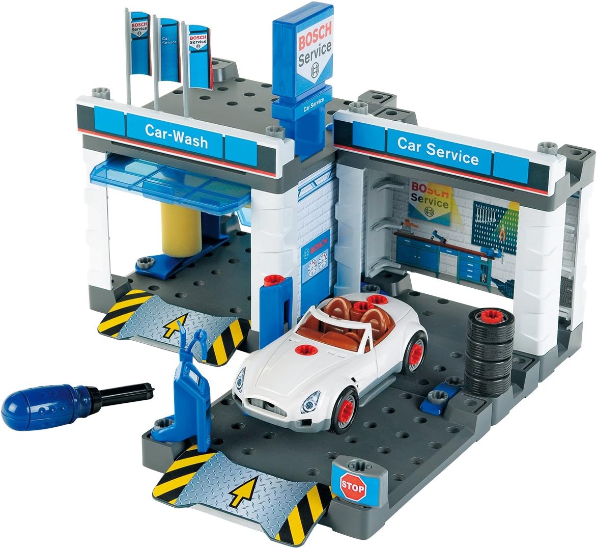 Theo Klein 8647 Bosch Car Service Station - Playset with Car Wash & Dismantlable Car
