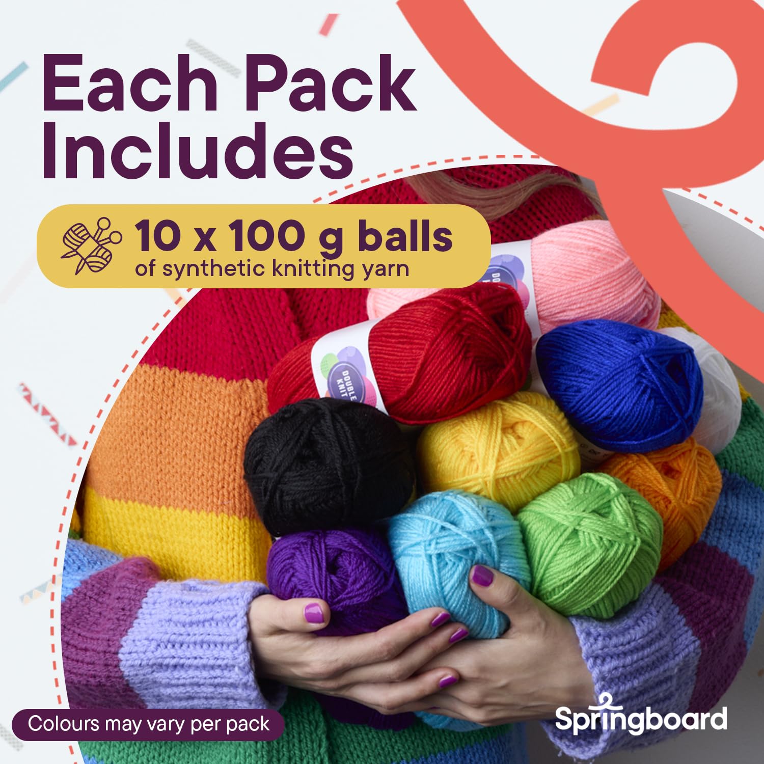 Springboard Acrylic Double Knitting Wool Multipack - 10x100g Coloured DK Yarn for Crafts 7