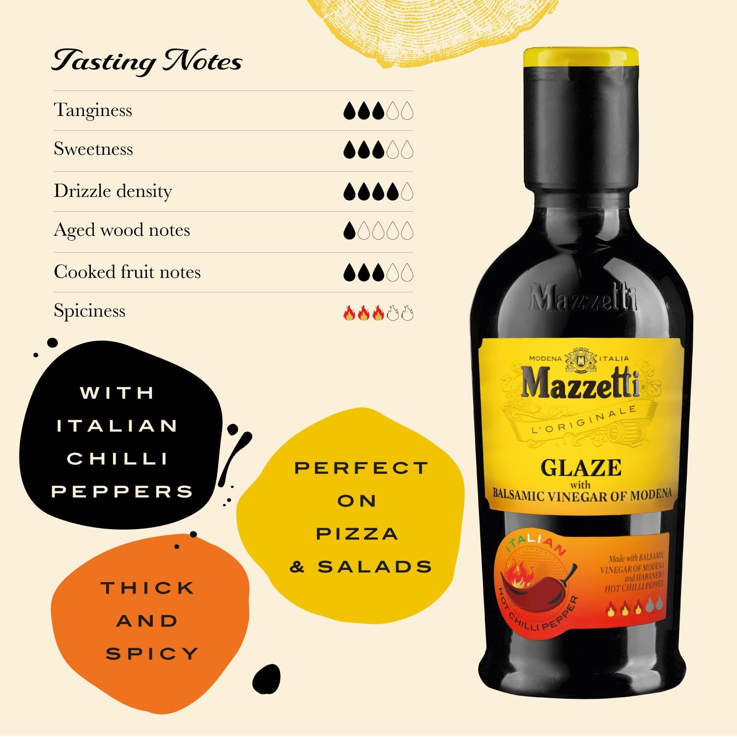 Mazzetti Chilli Balsamic Glaze 215ml - Gourmet Italian Glaze with Habanero Chocolate Chilli
