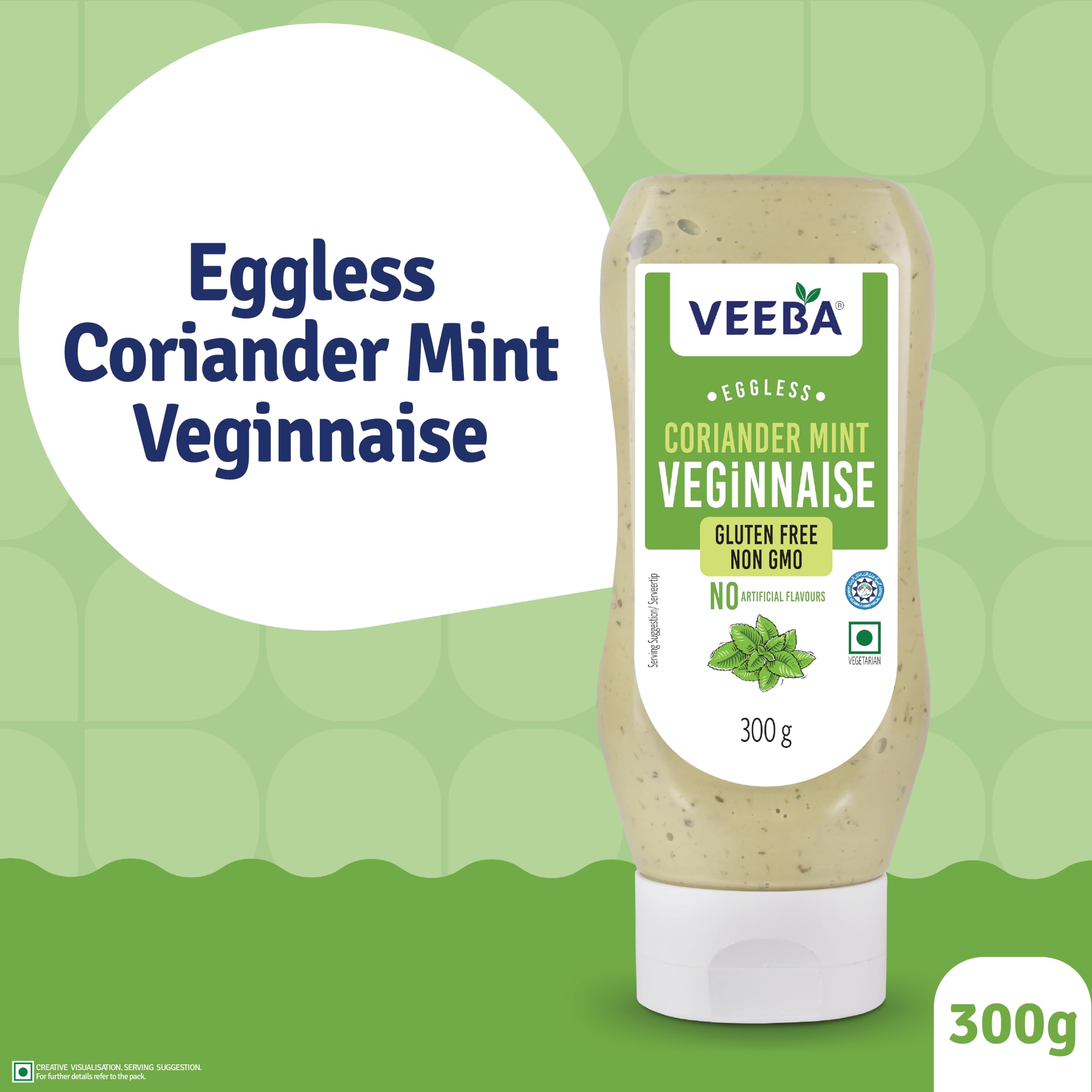 Veeba Coriander Mint Veginnaise Eggless Mayonnaise - Rich & Creamy | 300g Pack 3