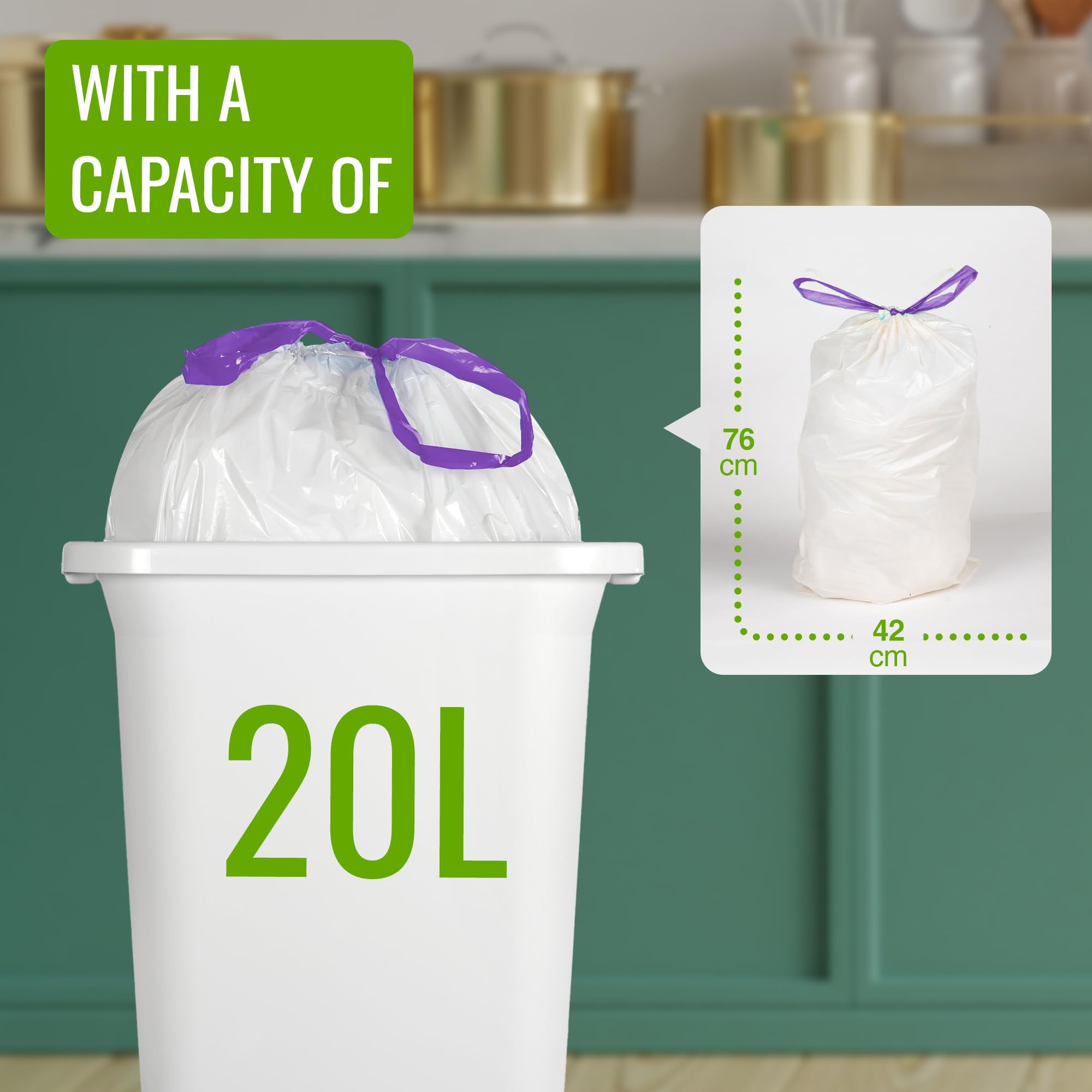 EcoBag Lavender Scented Drawstring Bin Liner | 20L Capacity | 24 Microns | 20 Count