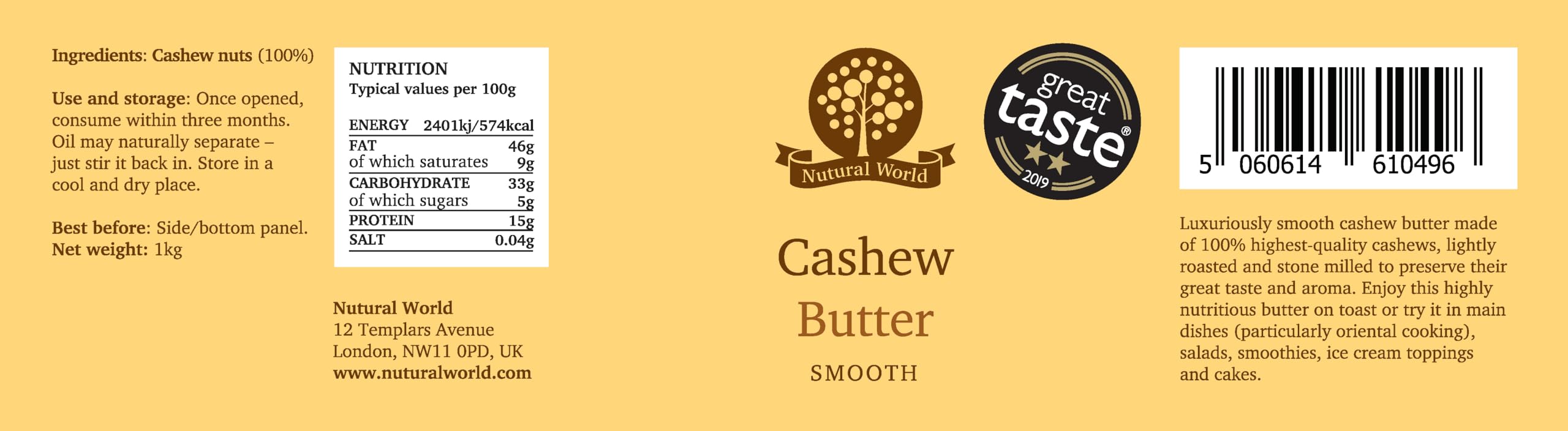 Nutural World – Zarte Cashewnussbutter (1 kg) – Gewinner des Great Taste Award