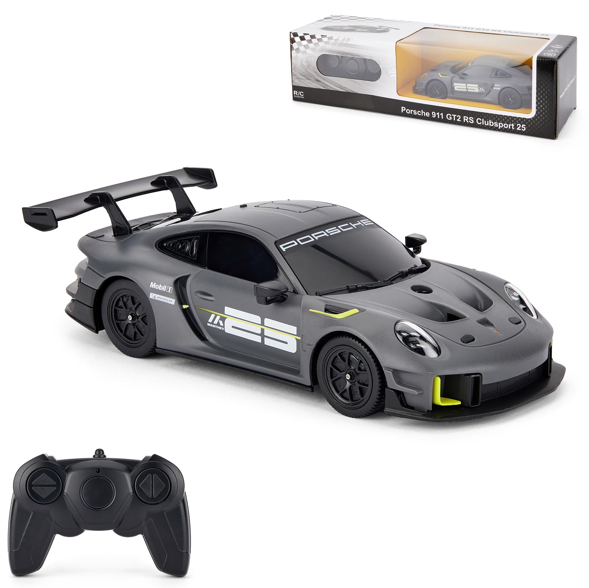 Porsche 911 GT2 RS Clubsport 25 Remote Control Car - 1:24 Scale, Grey