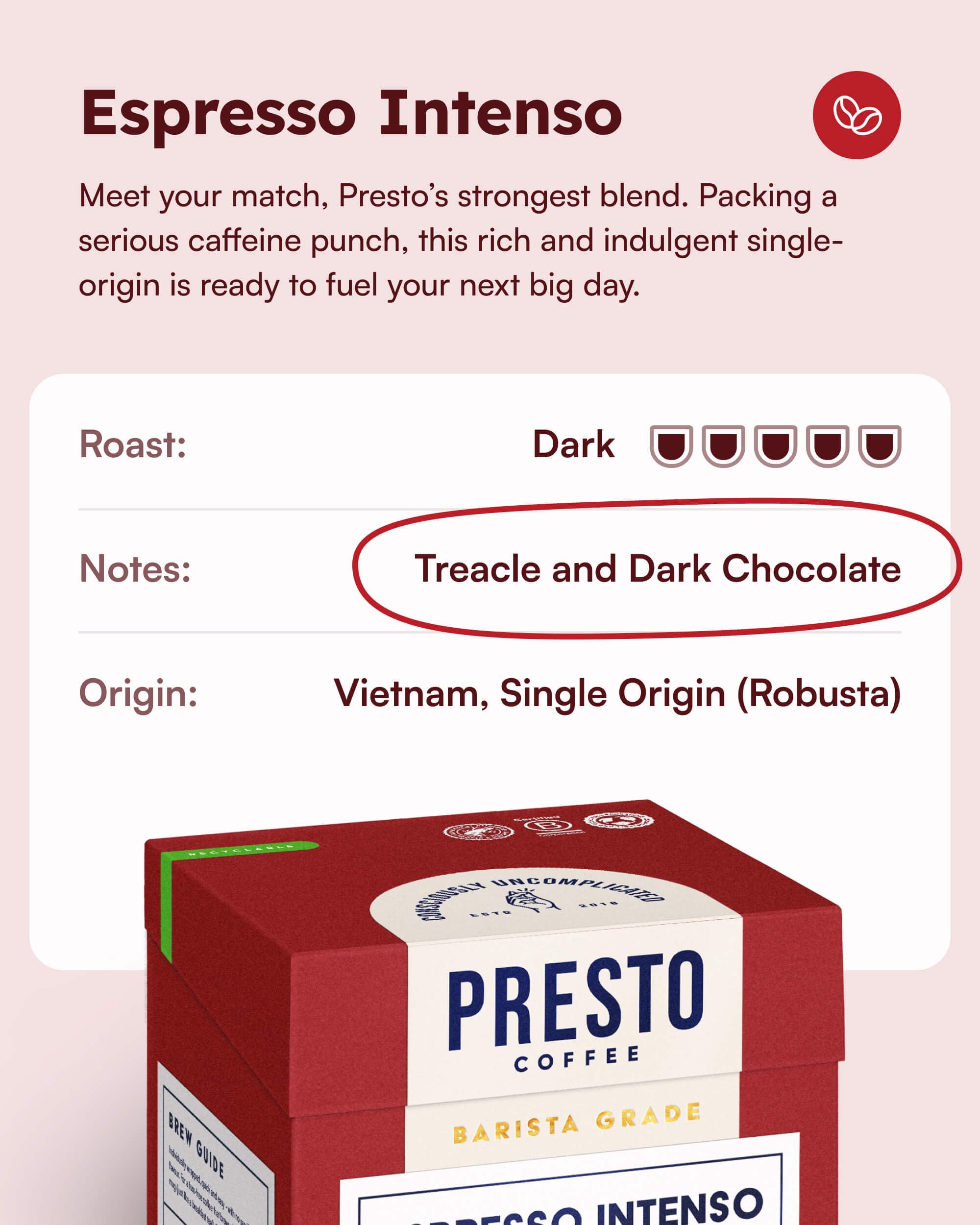 Presto Coffee Espresso Intenso Coffee Bags - 80g - Medium Roast - Convenient Ground Coffee 6
