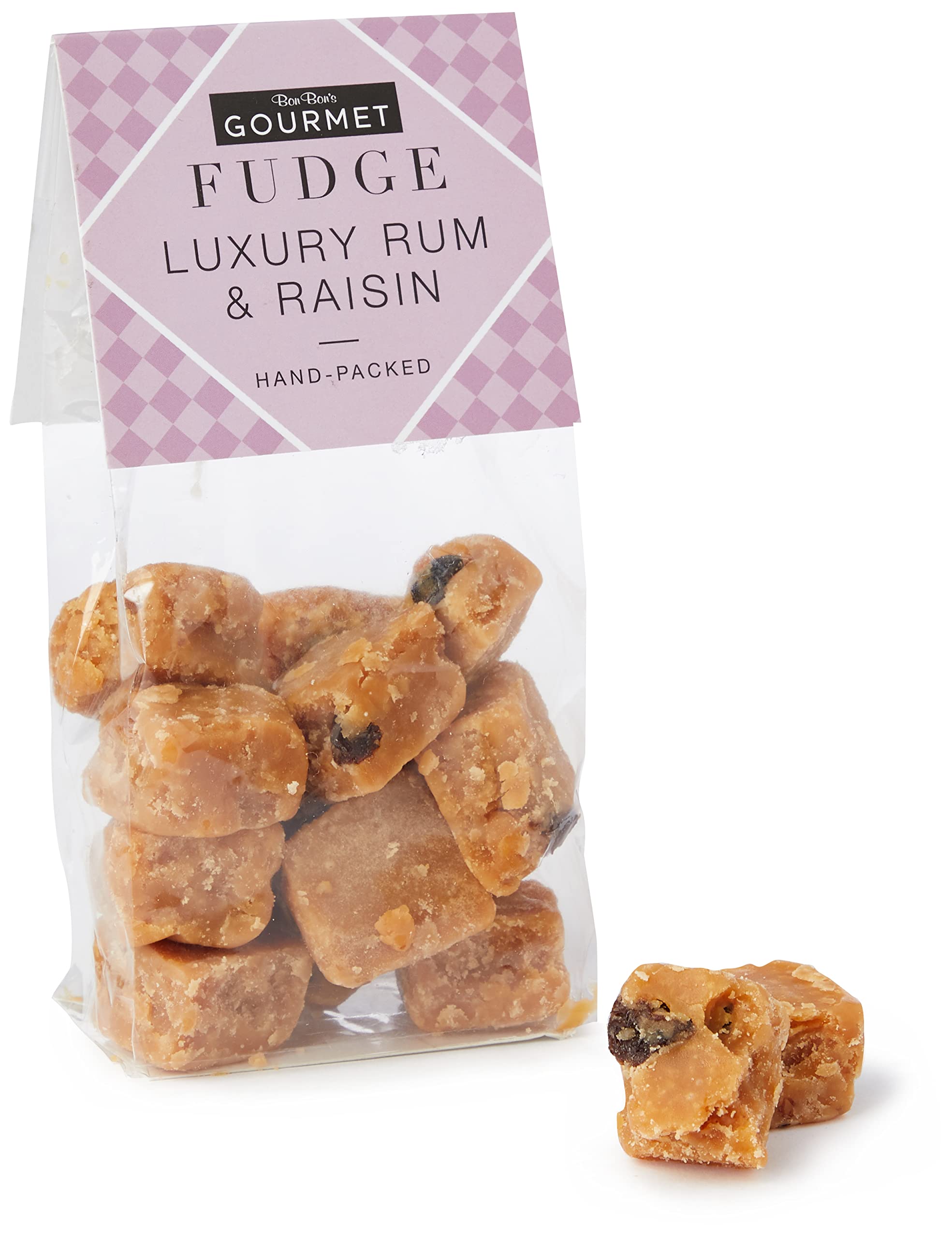 Bon Bons Gourmet Luxury Rum and Raisin Fudge - Artisanal Small Batch 150g