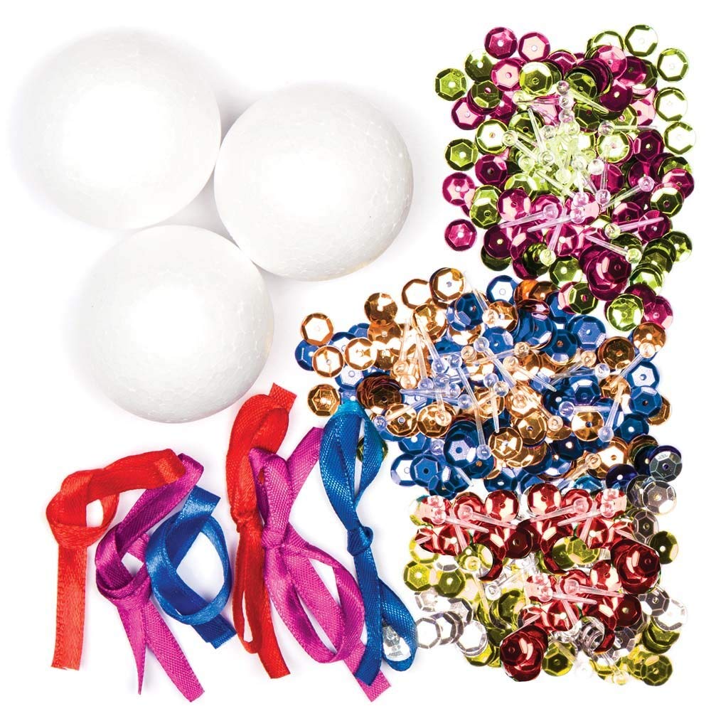 Baker Ross Sequin Bauble Craft Kit - Pack of 3, Christmas Tree Decorations for Kids Ages 5+ 7