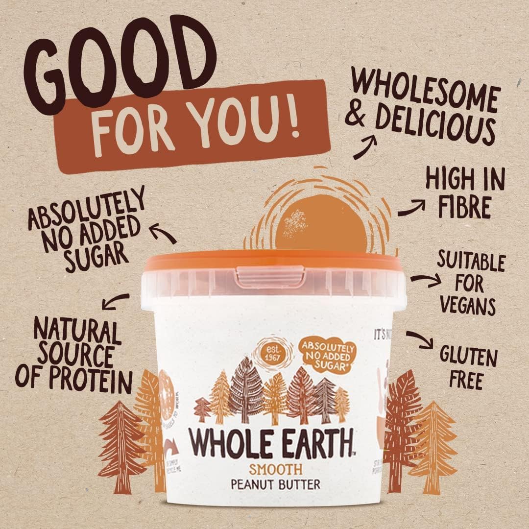 Whole Earth Smooth Peanut Butter, All Natural, No Added Sugar, 1kg Tub 4