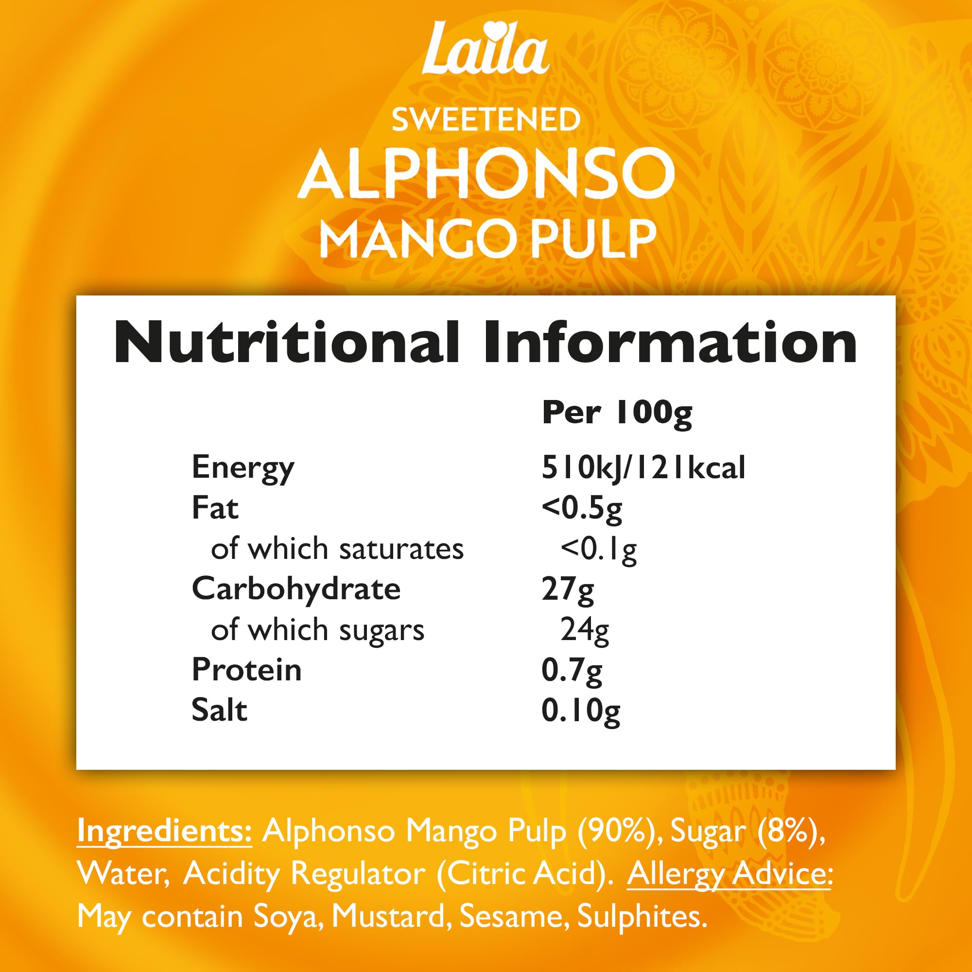 LAILA Alphonso Mango Pulp 850g - Tinned Mango Puree from Real Mangoes