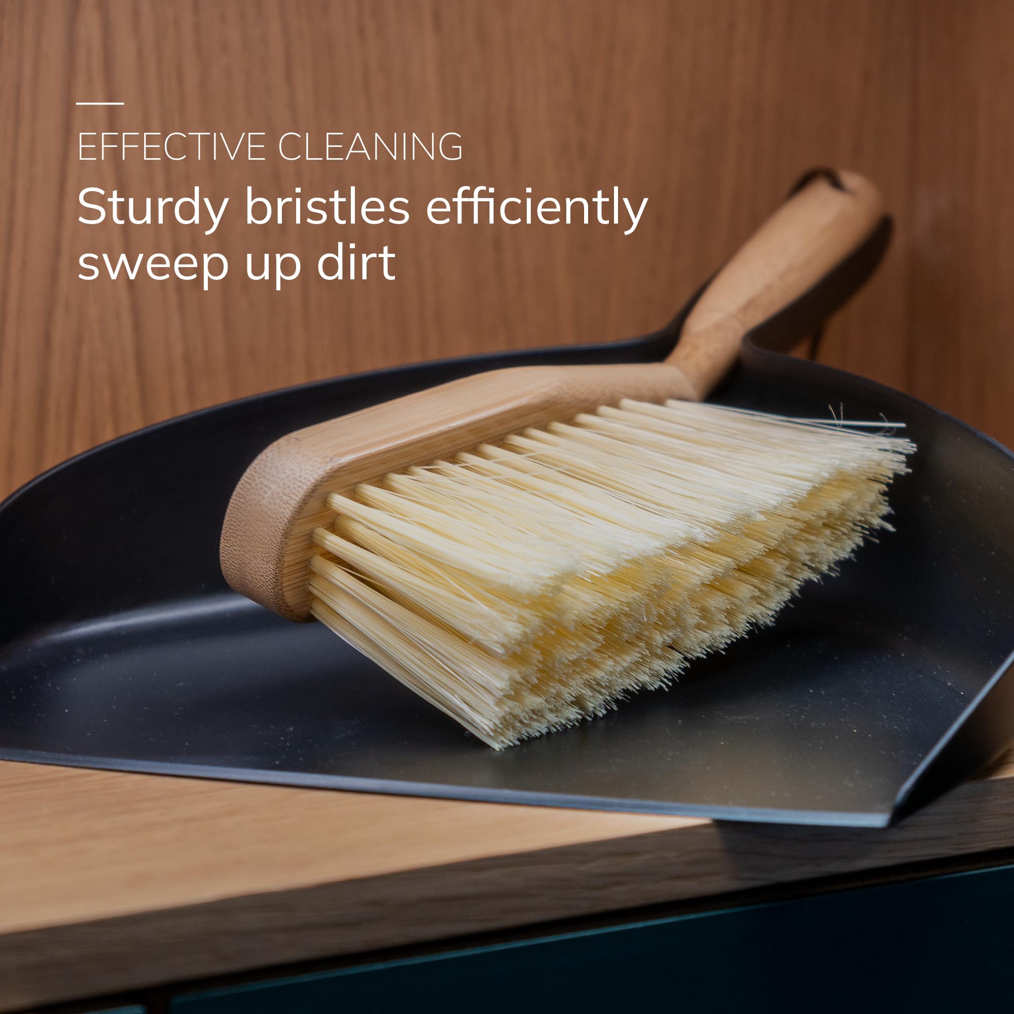 ENA Living Bamboo Dustpan & Brush Set - Eco-Labelled | Durable & User Friendly