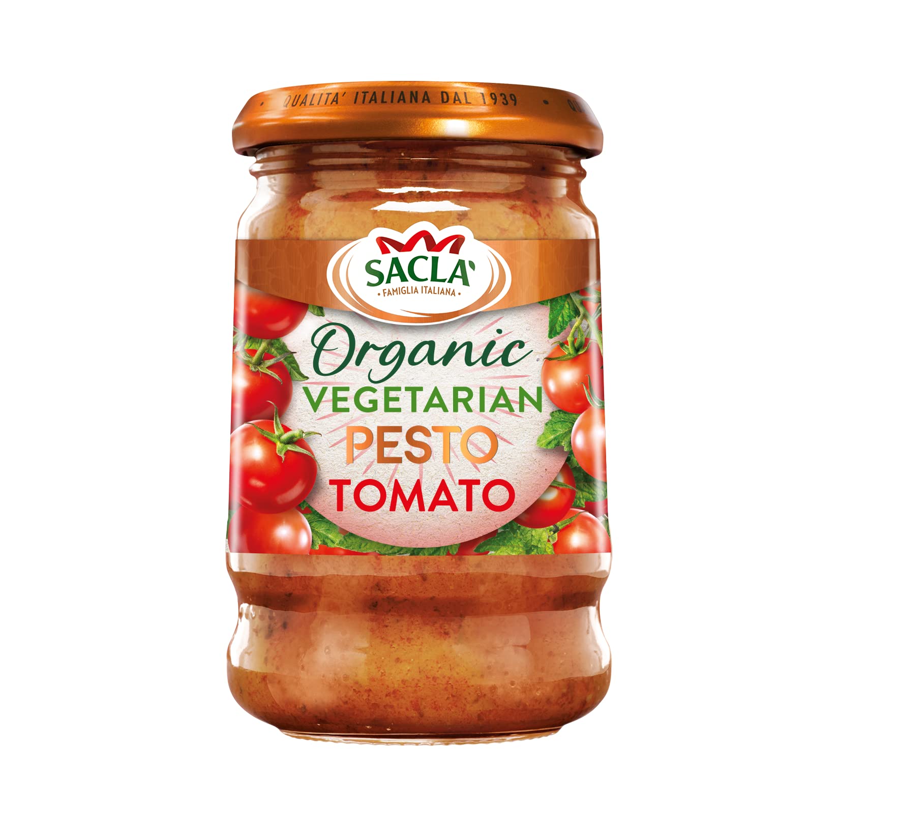 Sacla Organic Tomato Pesto - Vegetarian, 190g Jar, Authentic Italian Sauce