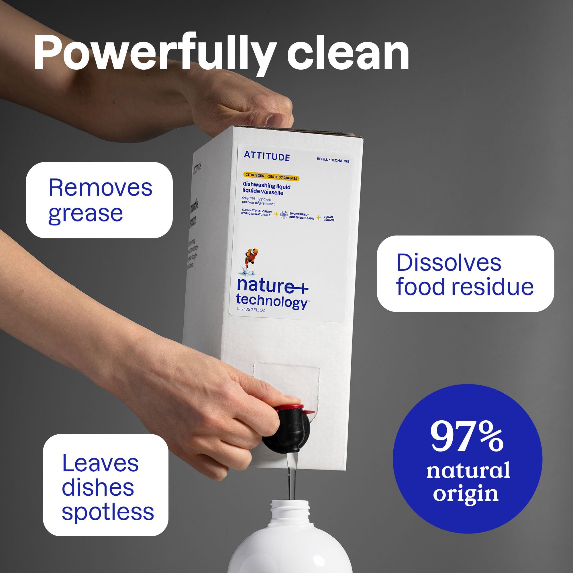 ATTITUDE EWG Verified Plant-Based Dish Soap Liquid, Citrus Zest Scent, 1 l 3