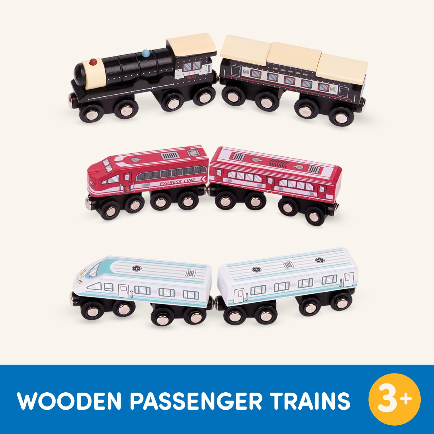Battat Wooden Magnetic Train Set - 6-Piece Classic Toy Trains for Kids 3+ 6