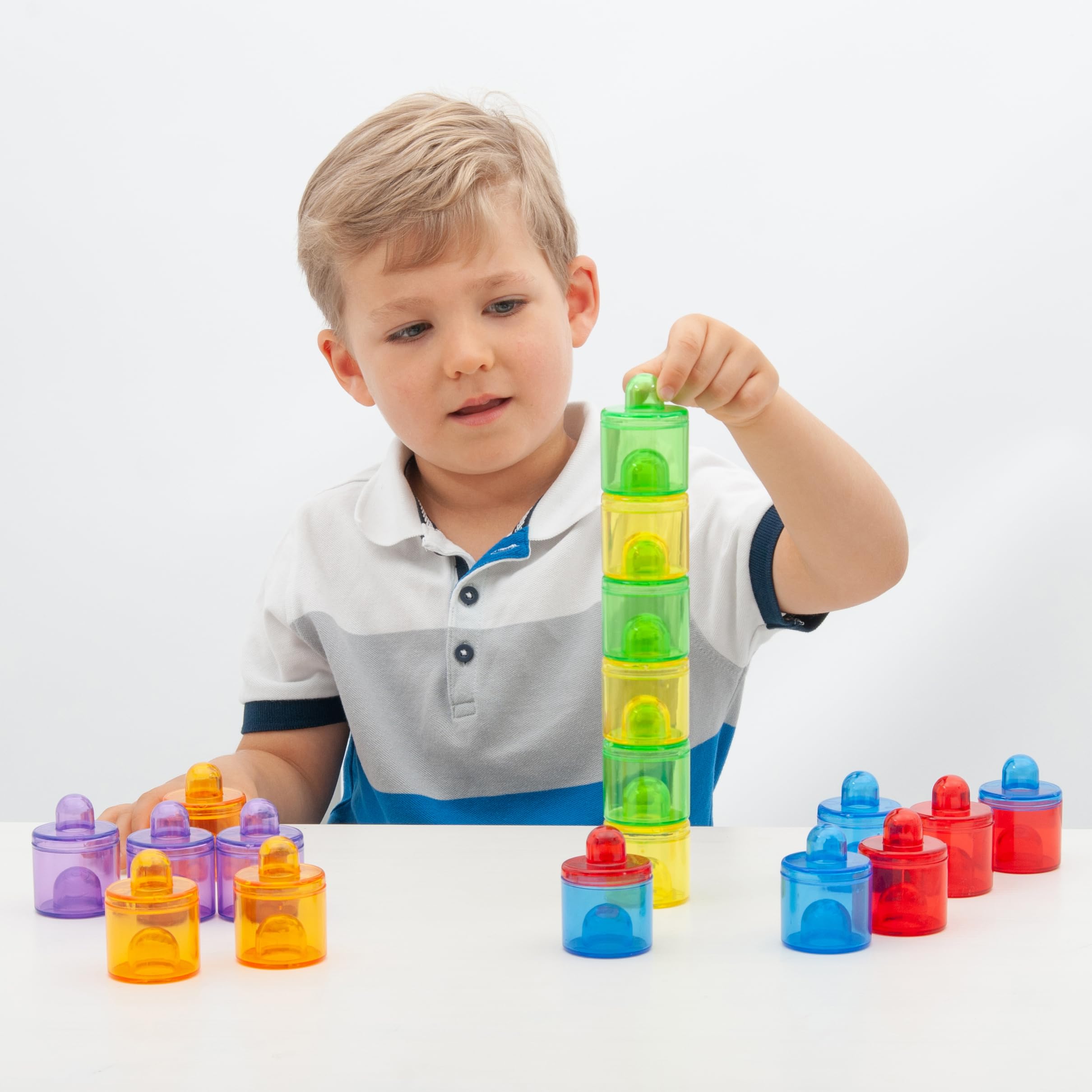 tickit 73105 Translucent Colour Pot Set - 18 Pieces, 6 Colours, Stackable for Early Learning 5
