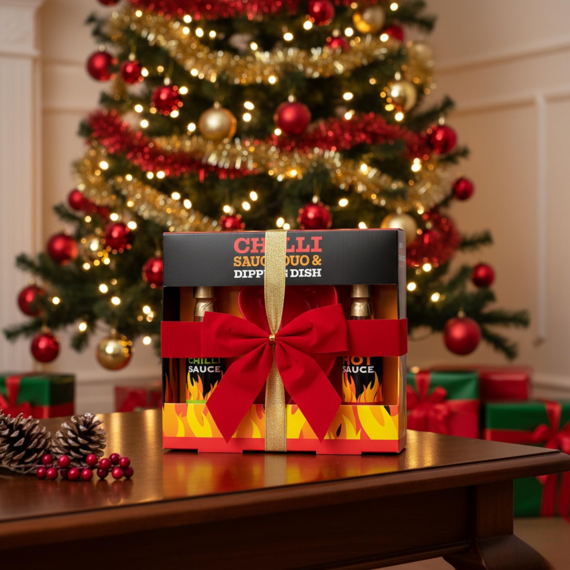 Hot Sauce Gift Set - Mild Green Chilli & Habanero Sauce Duo with Chilli Shaped Dipping Dish