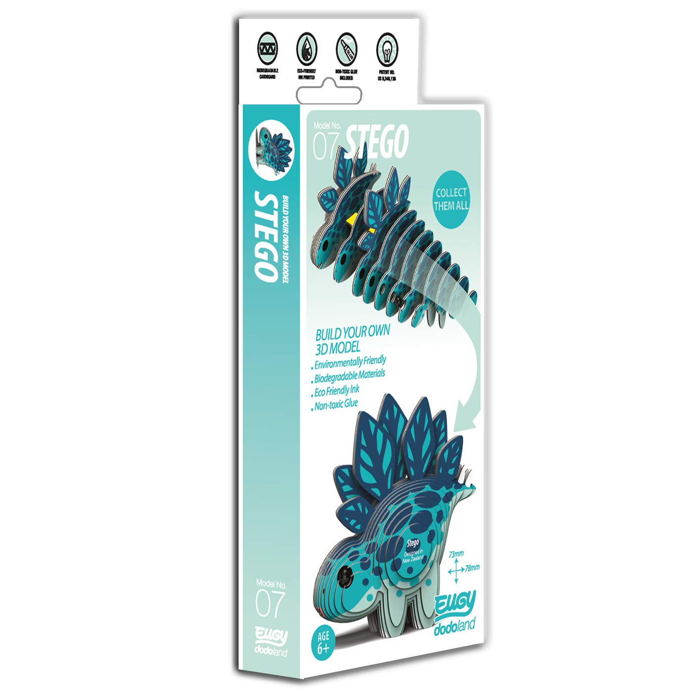 Brainstorm TOYS EUGY D5001 Stego Dinosaur 3D Model Craft Kit | 10 Pieces | Eco-Friendly Cardboard