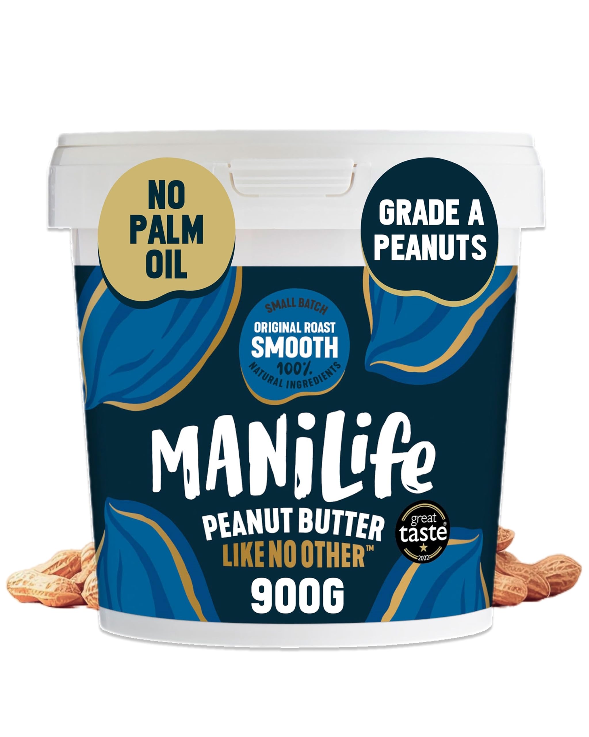 ManiLife Original Roast Smooth Peanut Butter, 900g Tub - Small Batch Vegan