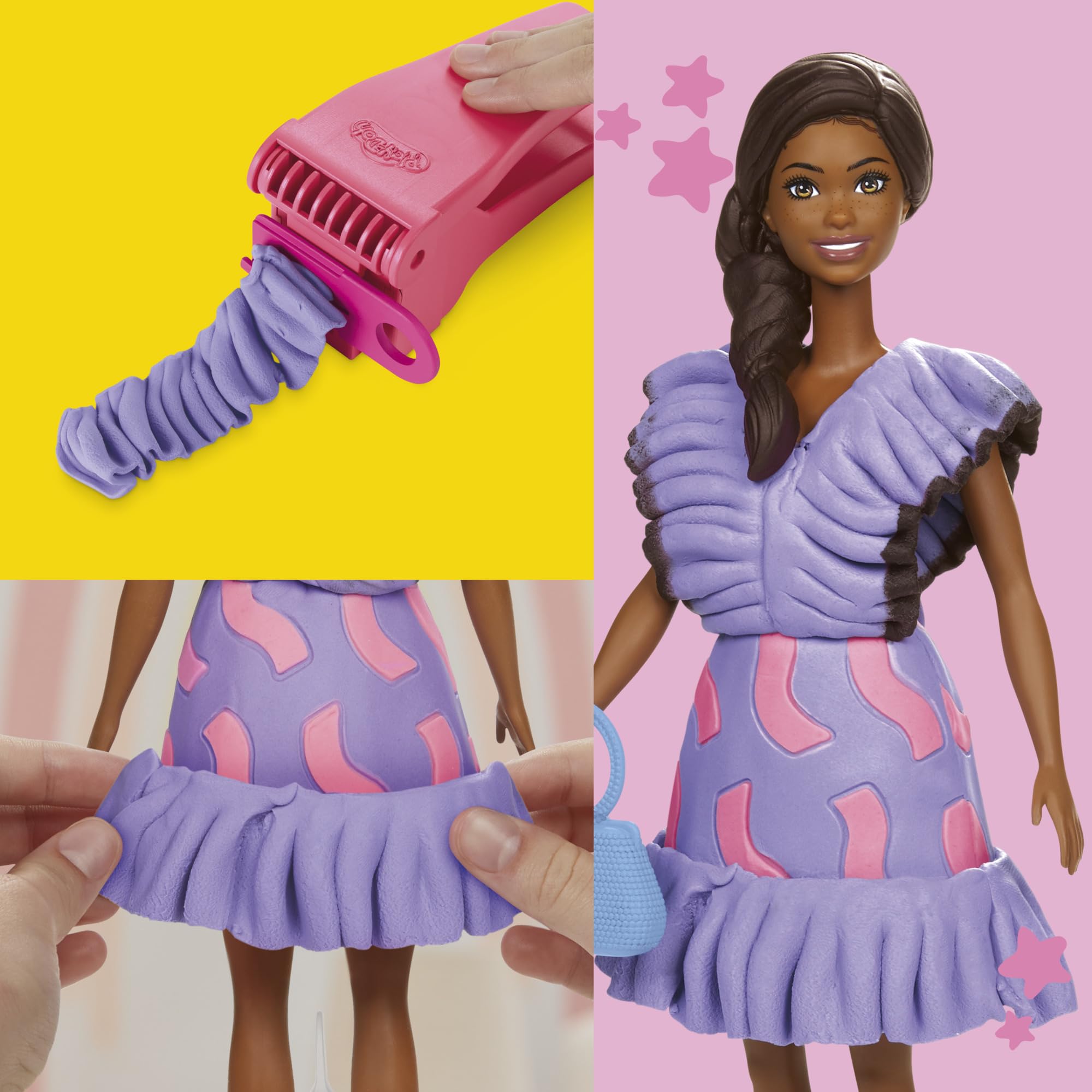 Play-Doh Barbie Fashionista Ruffles Doll Set - Creative Fashion Design Kit for Kids 5+ 3