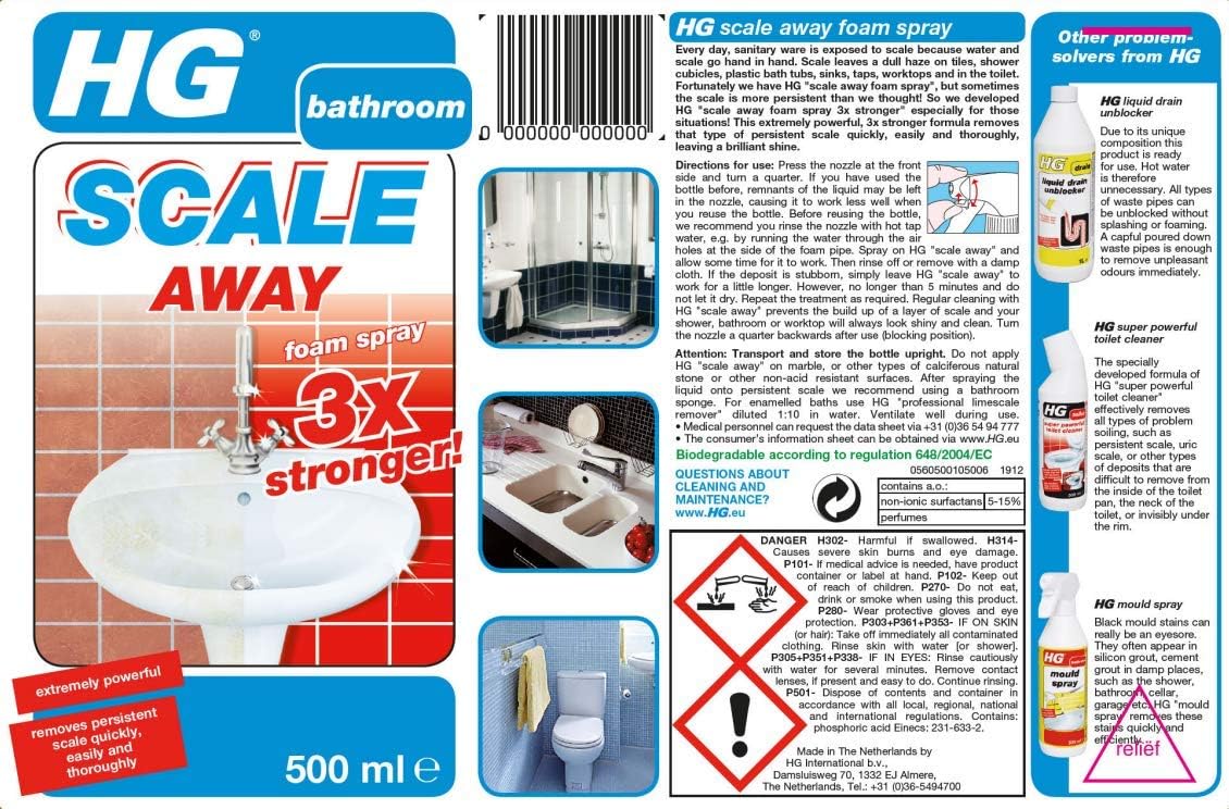 HG - Scale Away 3x Stronger Foam Spray, 500ml Professional Limescale Remover 7