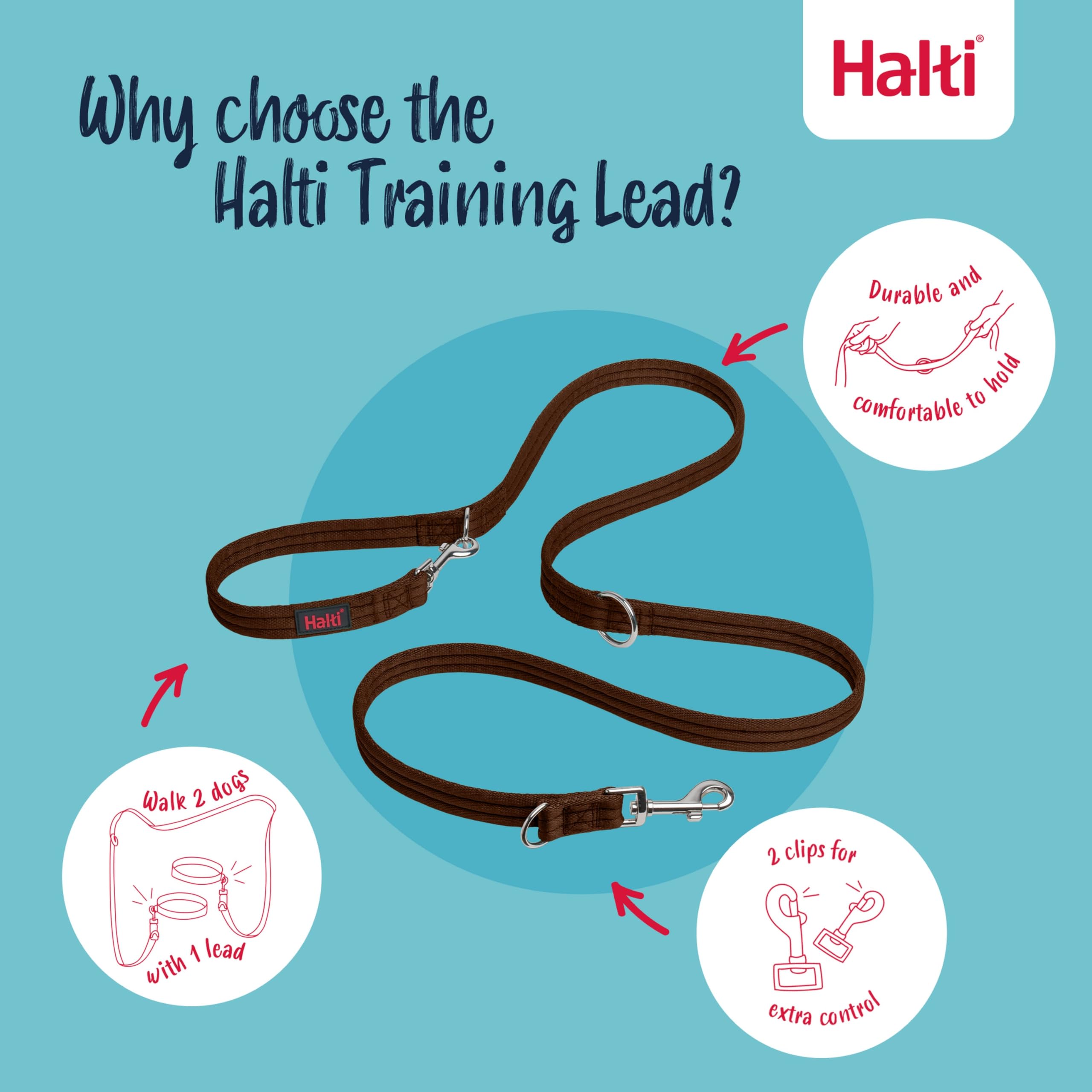 Halti Double Lead - Multifunctional Training Lead for Dogs | Size Small | Deep Walnut 3