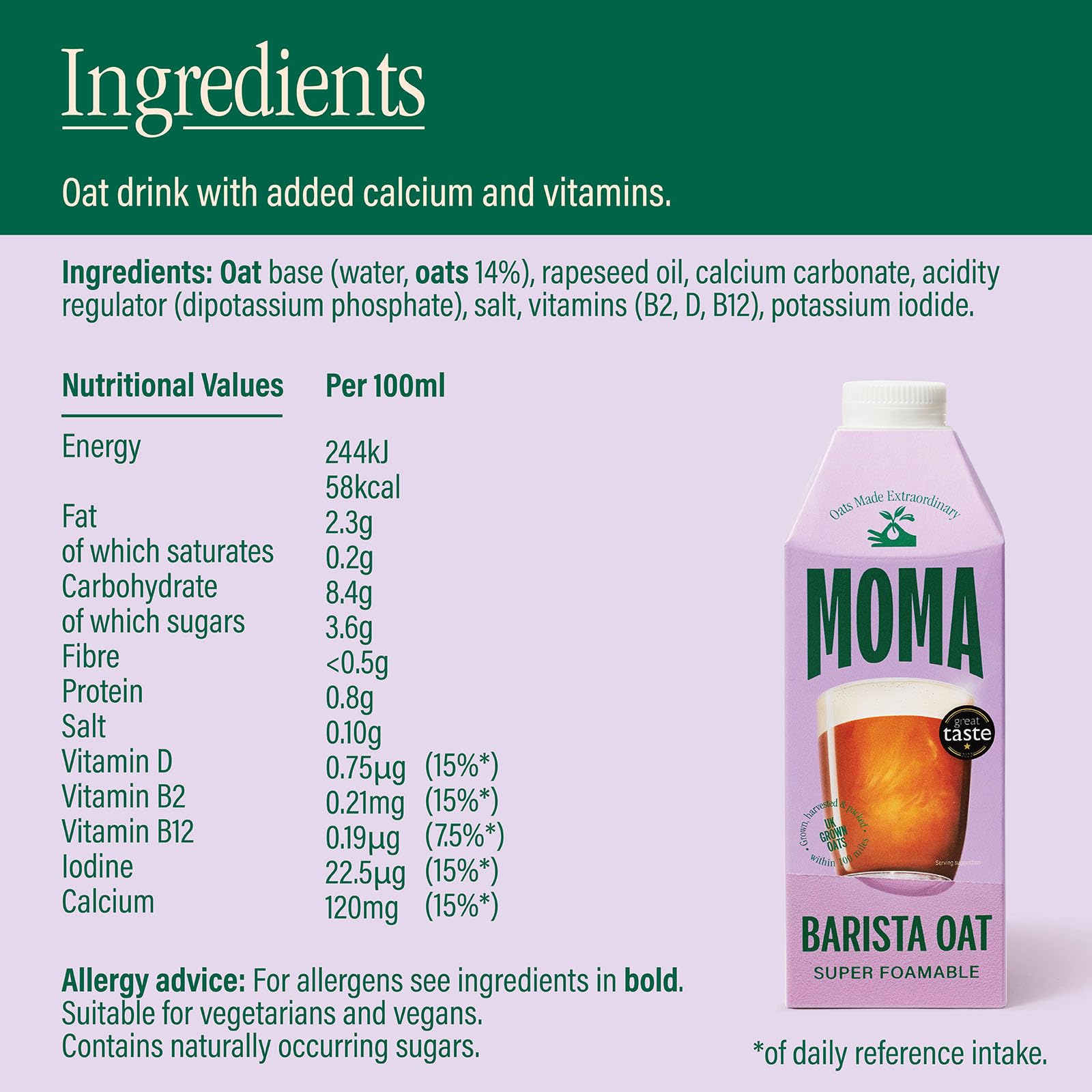 MOMA Barista Haferdrink – 750ml – Pflanzlich, Vegan, Ohne Zuckerzusatz 3