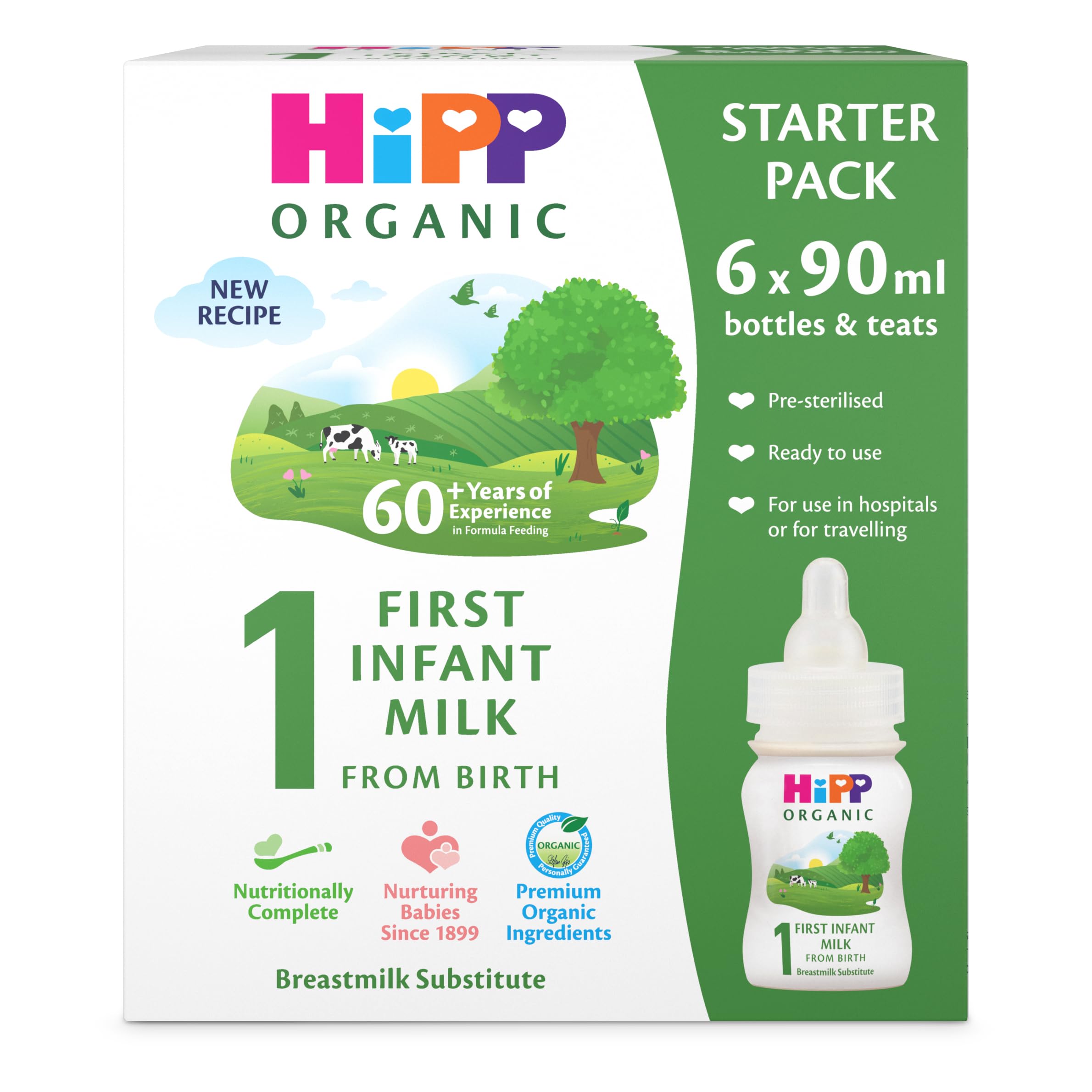 HiPP Organic 1 First Infant Baby Milk Ready to Feed Liquid Formula Starter Pack (6 × 90ml)
