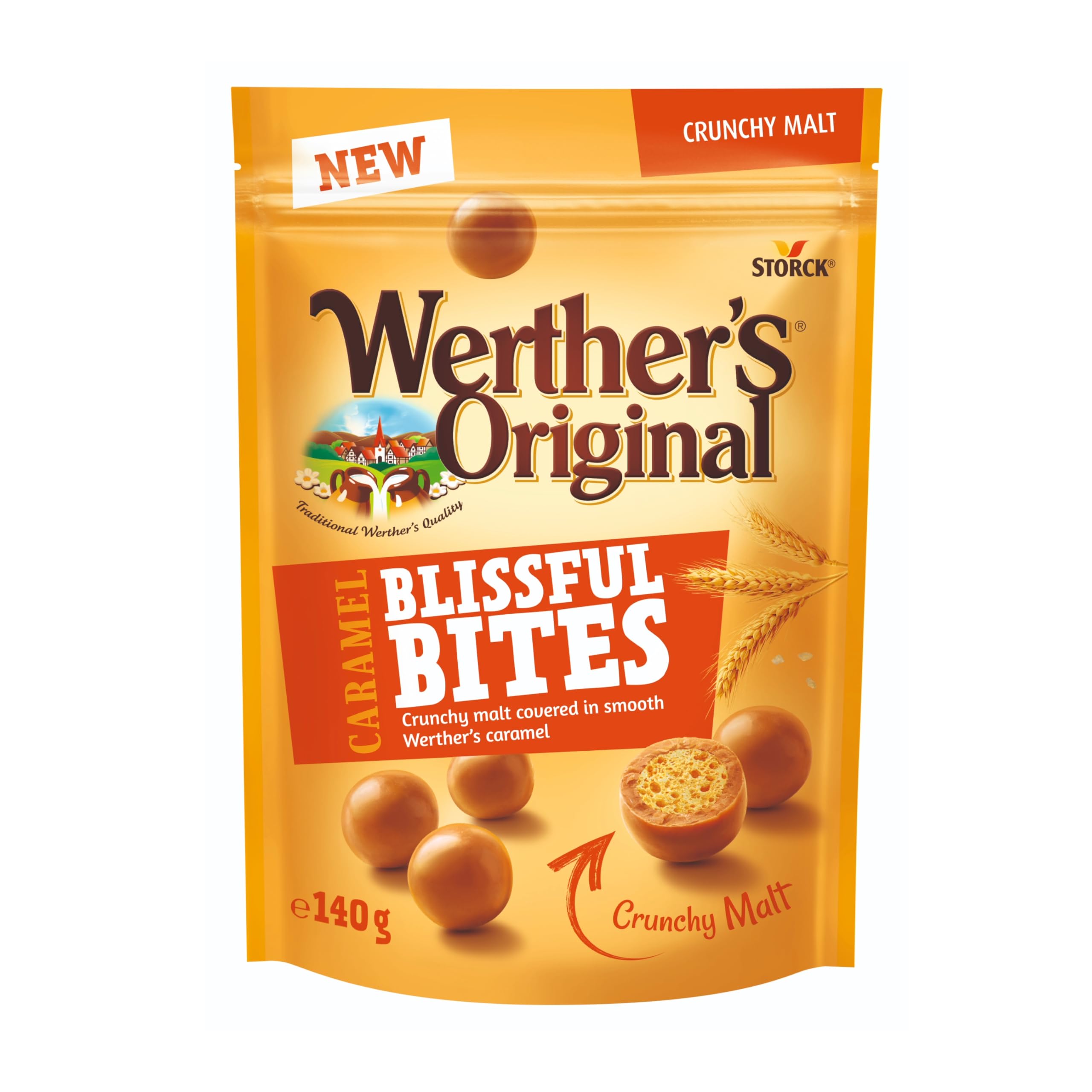 Werther's Original Caramel Blissful Bites, Crunchy Malt & Creamy Caramel Treats, Vegetarian, 140g