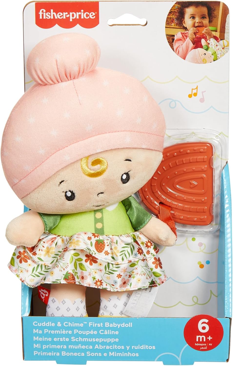 Fisher-Price Cuddle & Chime First Babydoll - Soft Sensory Doll with Teether for Infants 6+ Months