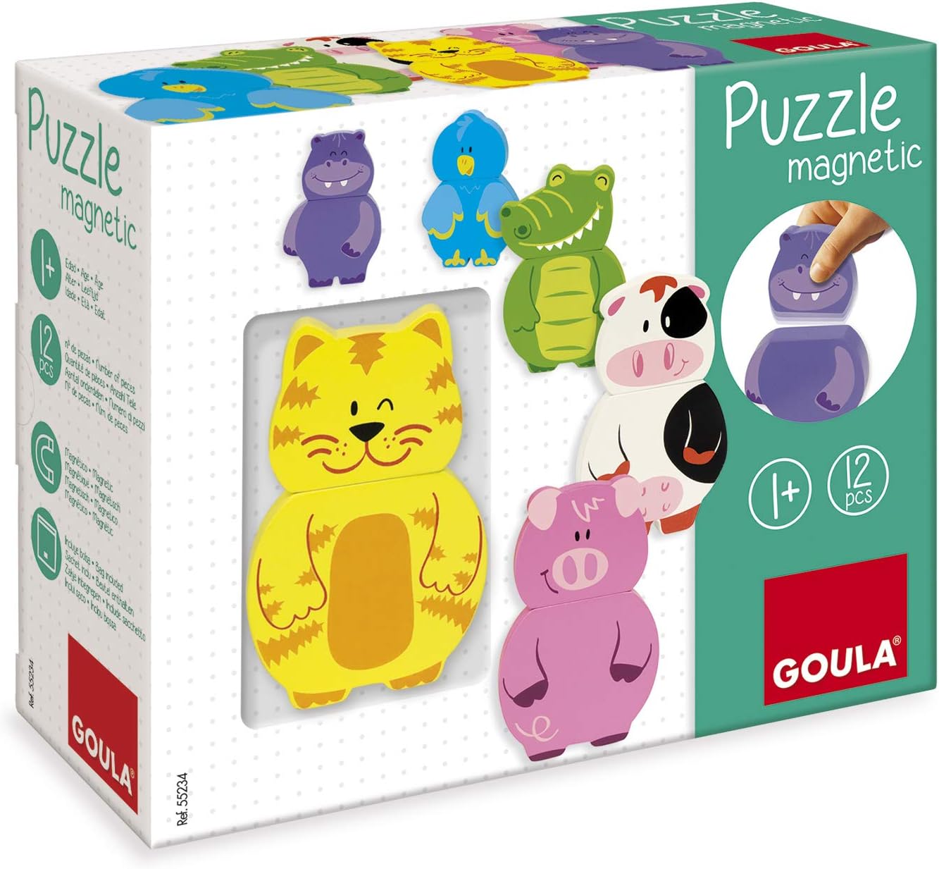 Goula Magnetic Interchangeable Puzzle - Educational Wooden Animal Puzzle for Toddlers 12 Months+