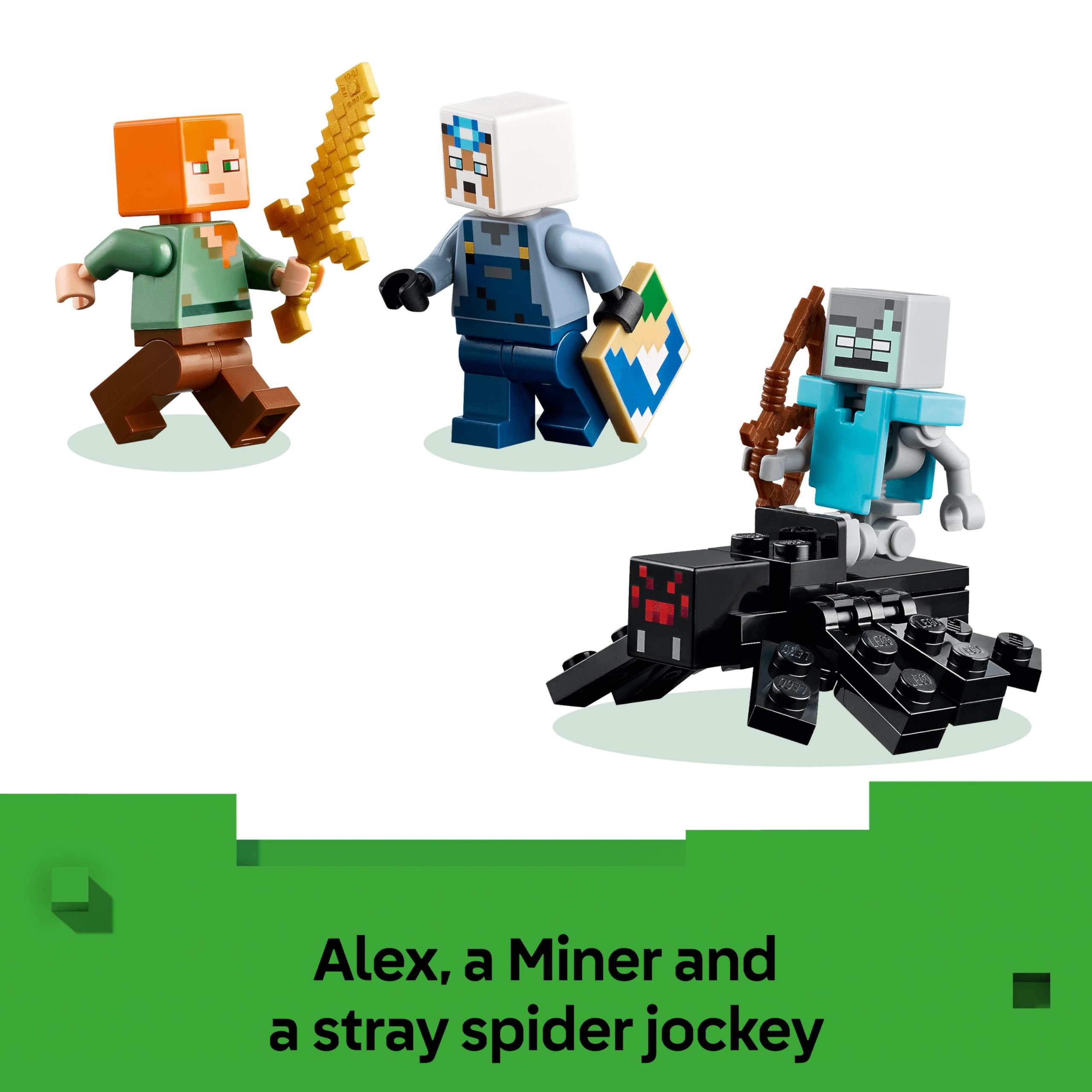 LEGO Minecraft The Pickaxe Mine - Building Set with Alex, Miner, Spider Jockey Figures