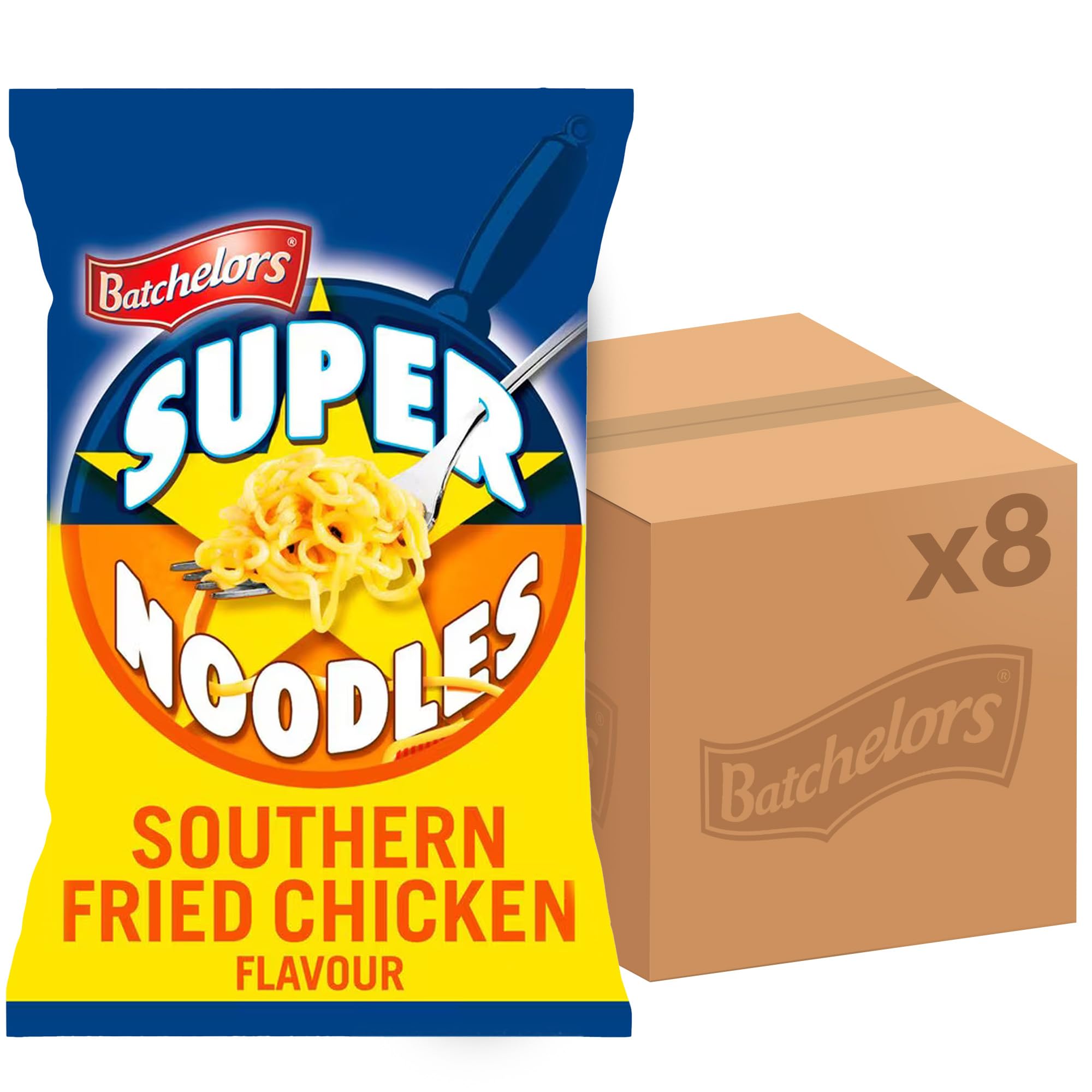 Batchelors Super Noodles Southern Fried Chicken Flavour Instant Snack, 90g (Pack of 8)
