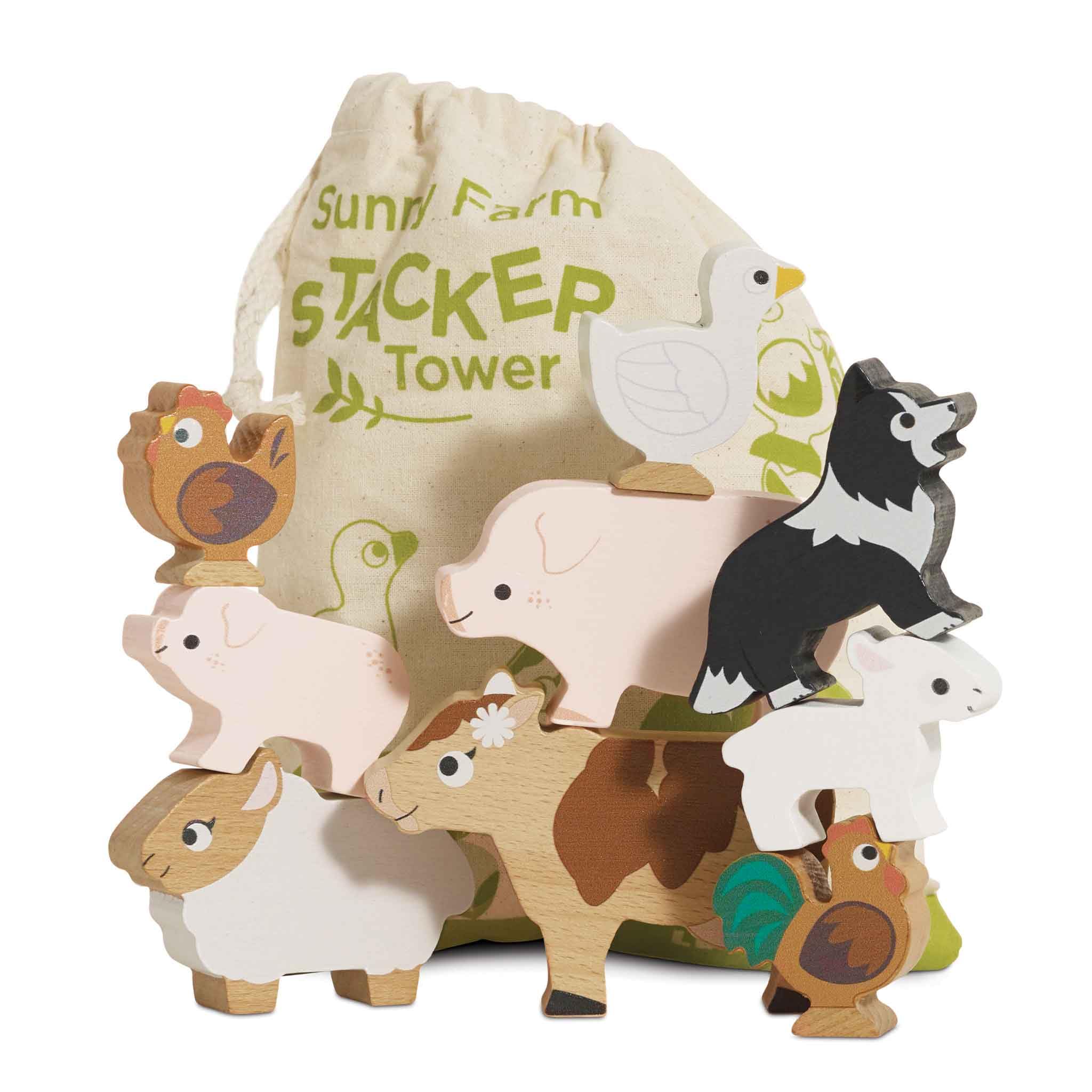 Le Toy Van Farm Animals Wooden Stacking Toy PL141 | Develops Dexterity & Coordination | Ages 18M+