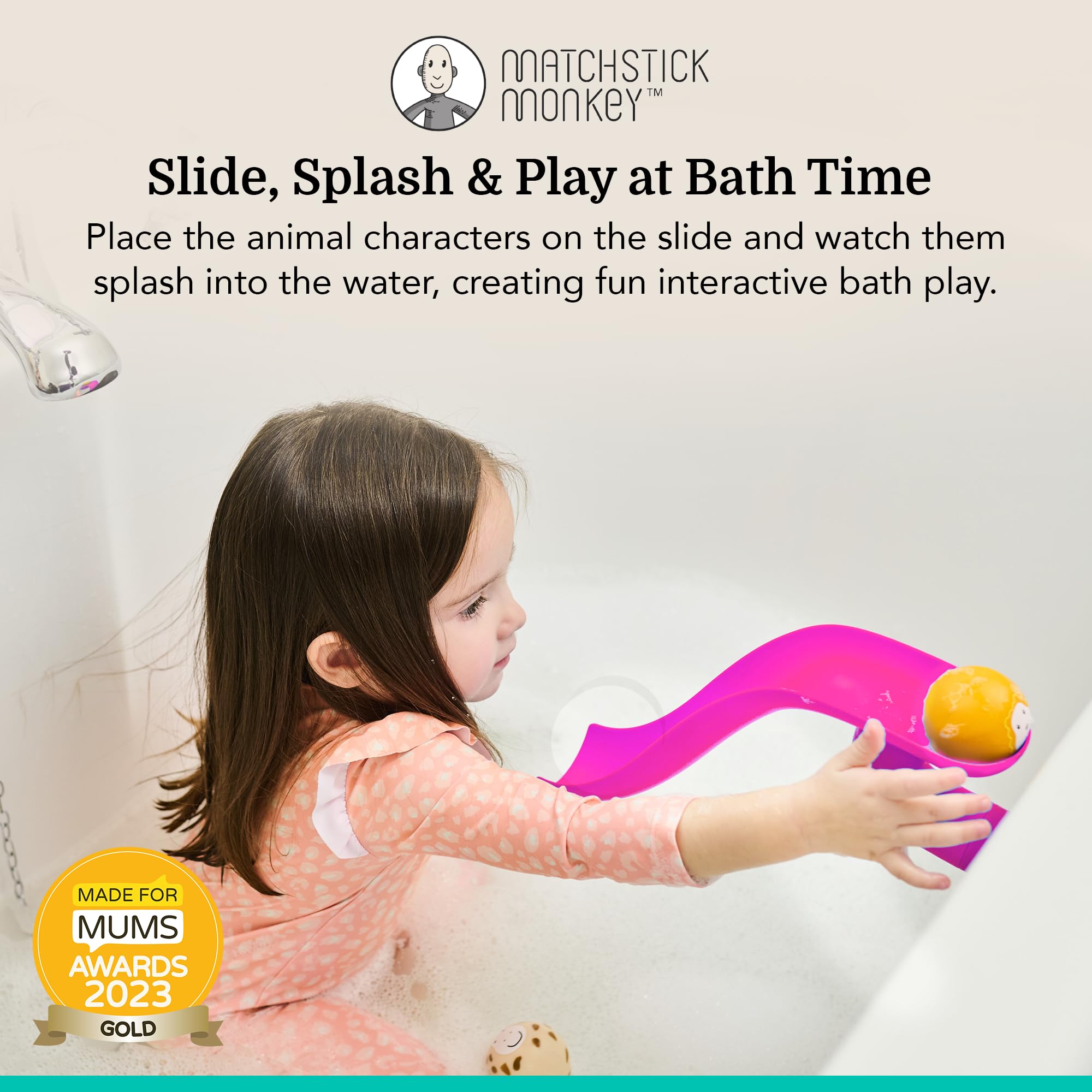 Matchstick Monkey Bathtime Slide Set - Antimicrobial Protection | Easy Grip | Ages 12M+ | Pink