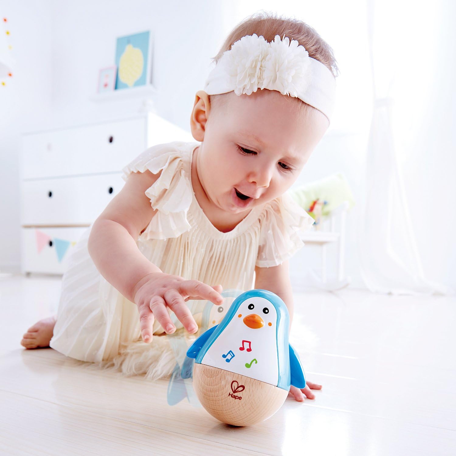 Hape Penguin Musical Wobbler - Roly-Poly Wood Toy with Soothing Tinkling Sounds for 6 Months+ 3