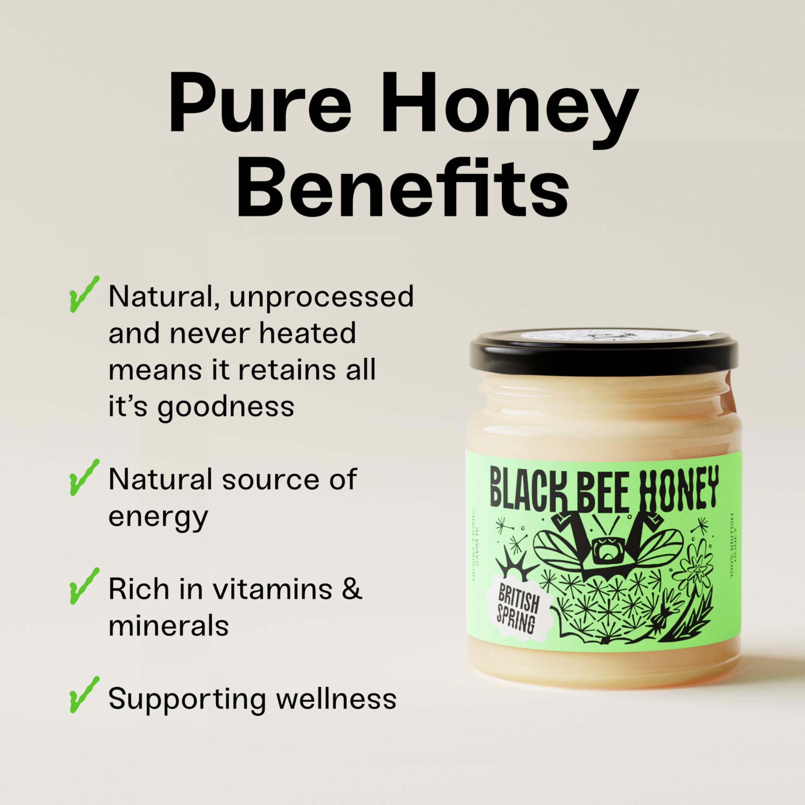 Black Bee Honey - Pure British Spring Soft Set Honey, Creamy and Lightly Sweet