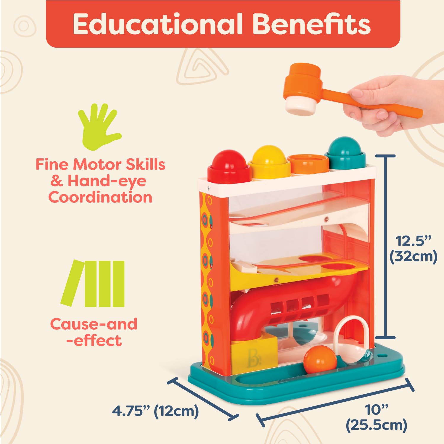 B. toys Whacky Ball - Pounding Toy with 4 Colorful Balls & Hammer for Toddlers 5