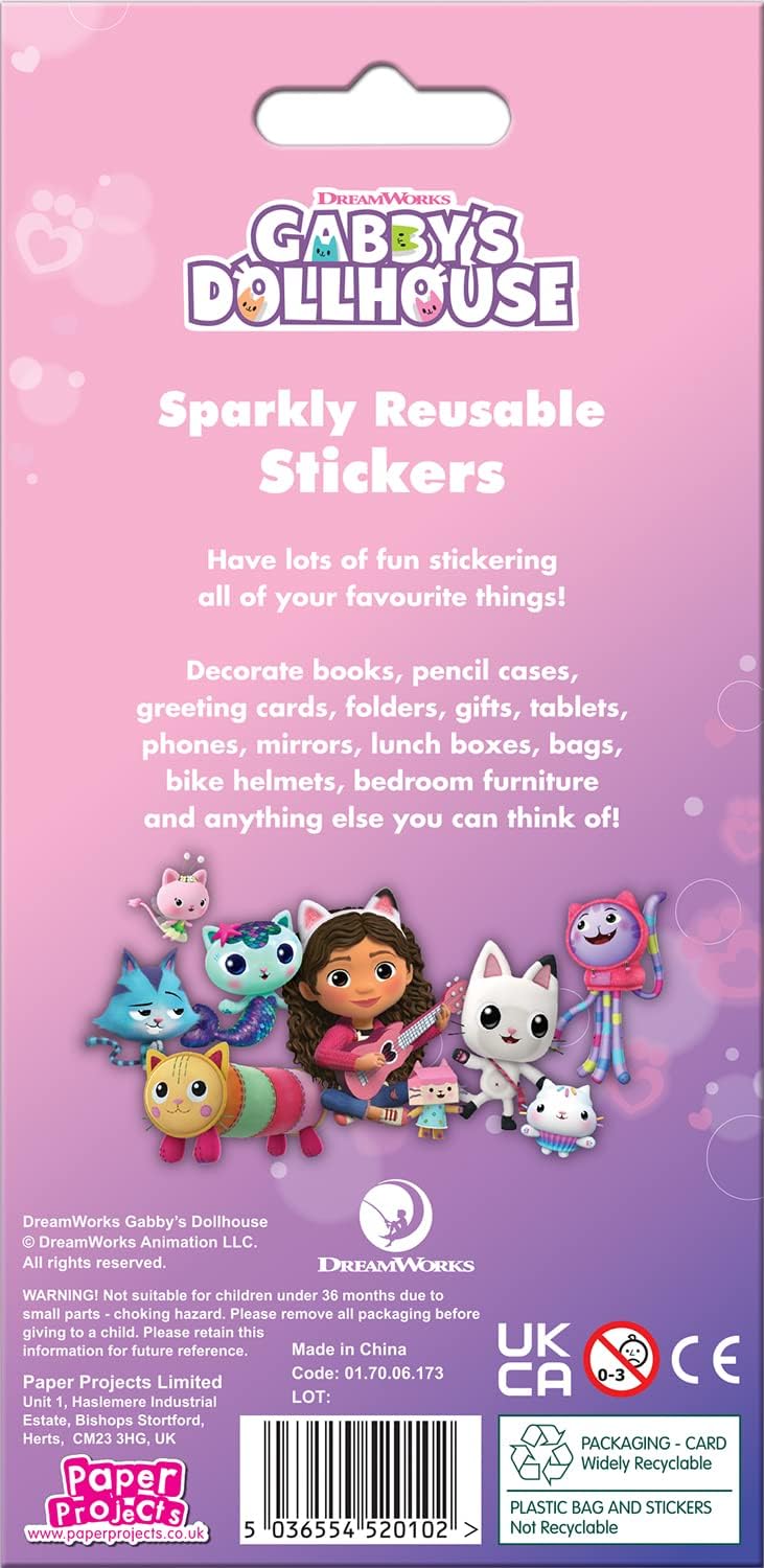Gabby's Dollhouse Sparkly Reusable Stickers - Foiled Reusable Sticker Pack for Kids