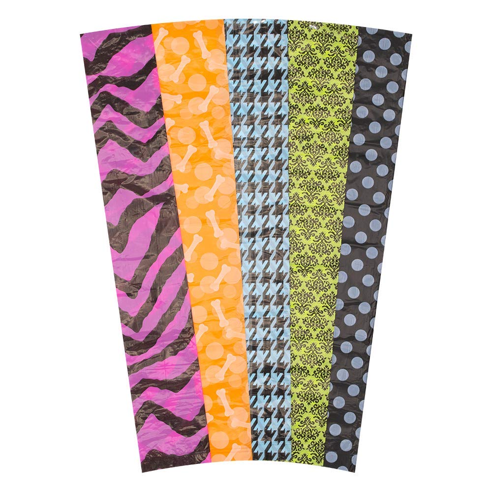Bags on Board Dog Waste Bags - 140 Count Patterned, Leak Proof, Unscented Plastic Bags