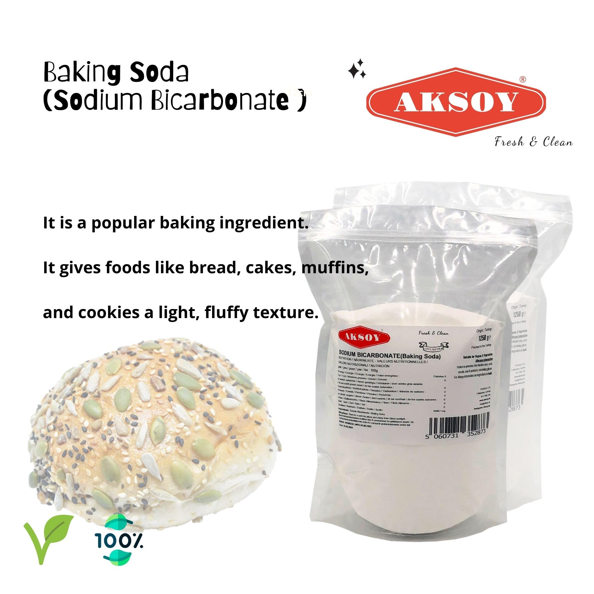 Aksoy Pure Baking Soda 1250g - Sodium Bicarbonate Powder for Baking & Cleaning 6
