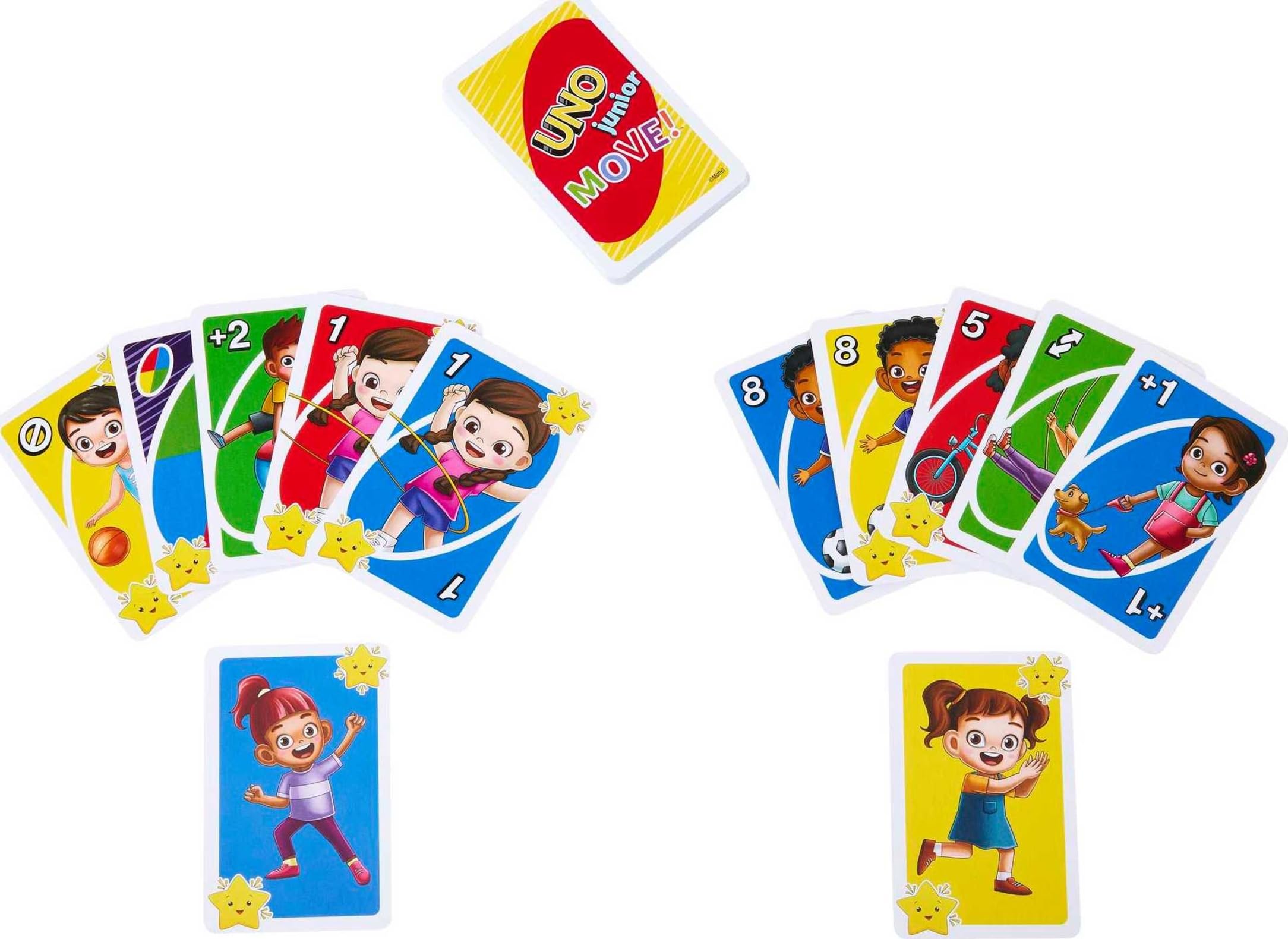 Mattel Games UNO Junior Move Kids Card Game with Action Rules for Family Night, Travel, Camping and Party, HNN03