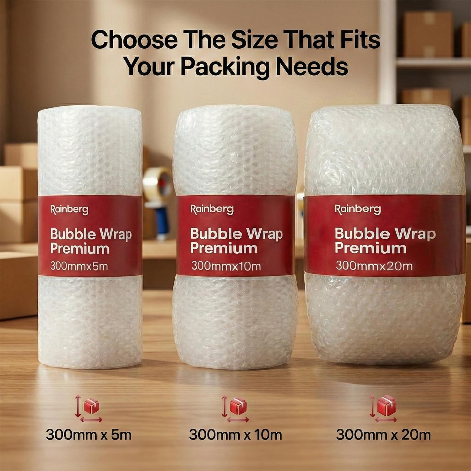 Rainberg Heavy Duty Bubble Wrap Roll - 300mm x 20m | Tear-Resistant | Recyclable 2