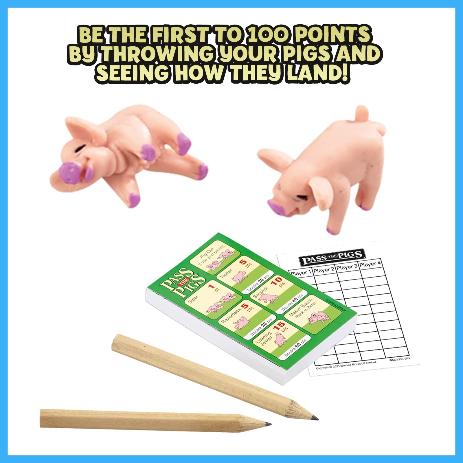 PASS THE PIGS Dice Game - Classic Party & Travel Game with 2 Pigs, Rulebook, Scorecards & Pencils 6