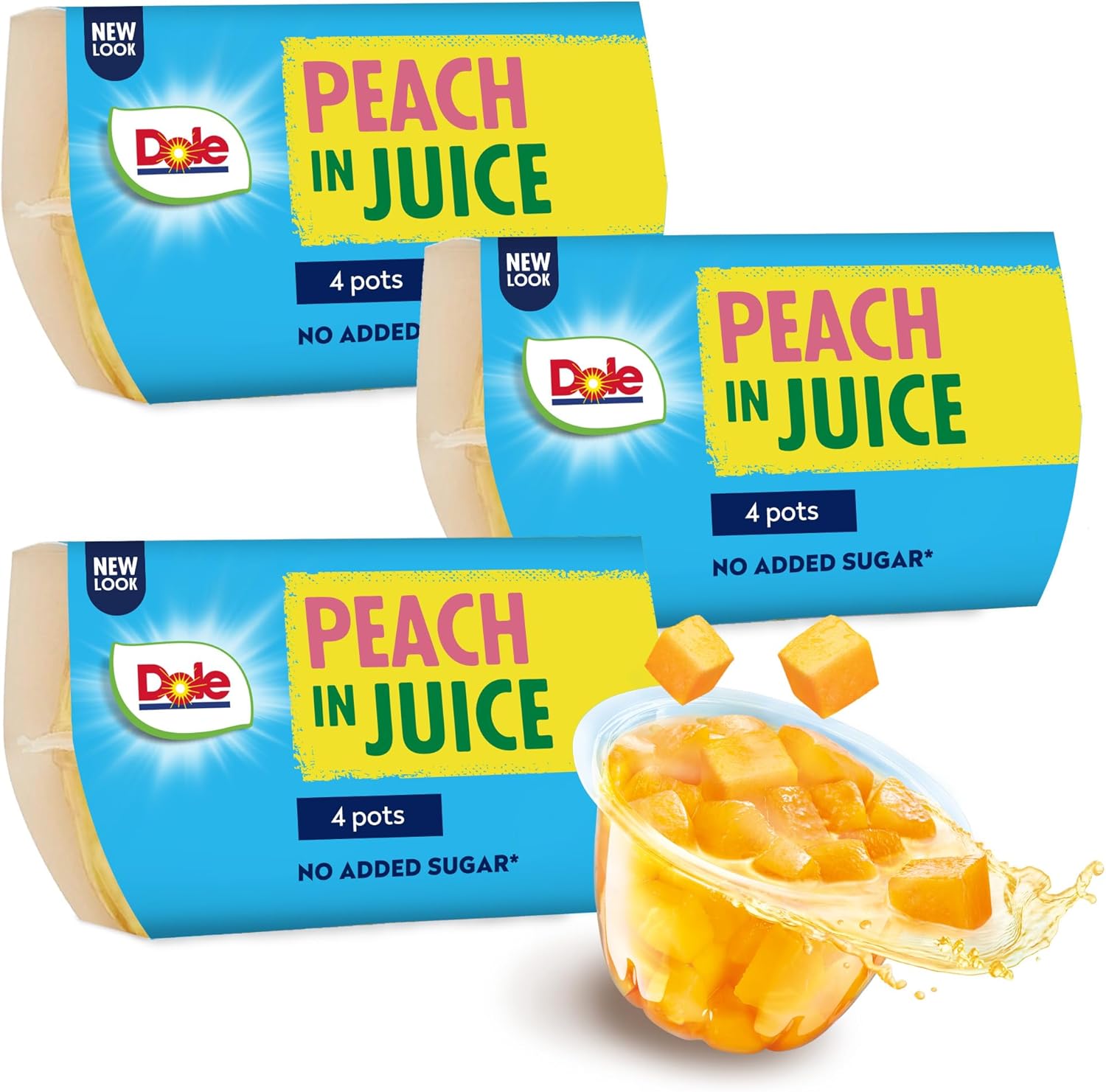 Dole - Peach in Juice 3 x 4 Packs, Healthy Fruit Snack with No Added Sugar