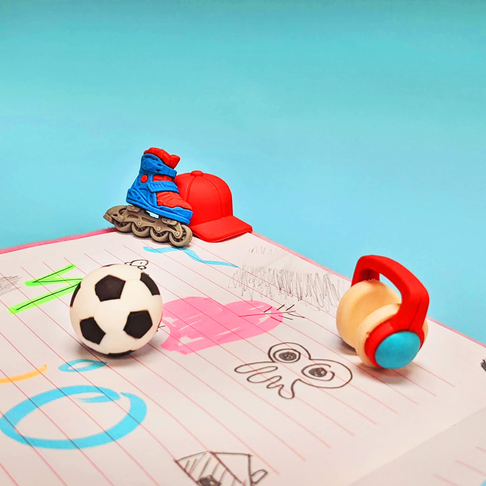 Tinc Cool Dude Erasers Collection Pack - Skate, Football, Headphones & Cap Pencil Erasers 3