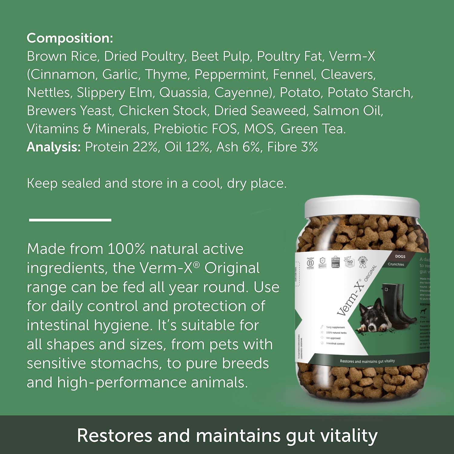 Verm-X All Natural Dog Treats - 650g Bag | Supports Intestinal Hygiene | Chicken Flavor