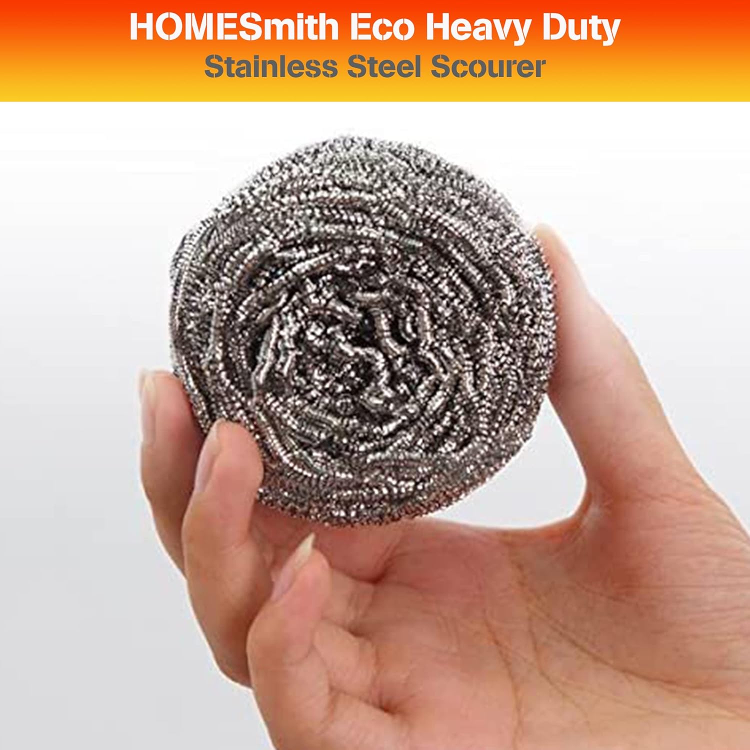 HomeSmith Stainless Steel Scourers – Pack of 6, Heavy Duty Cleaning Pads (HS-130) 3